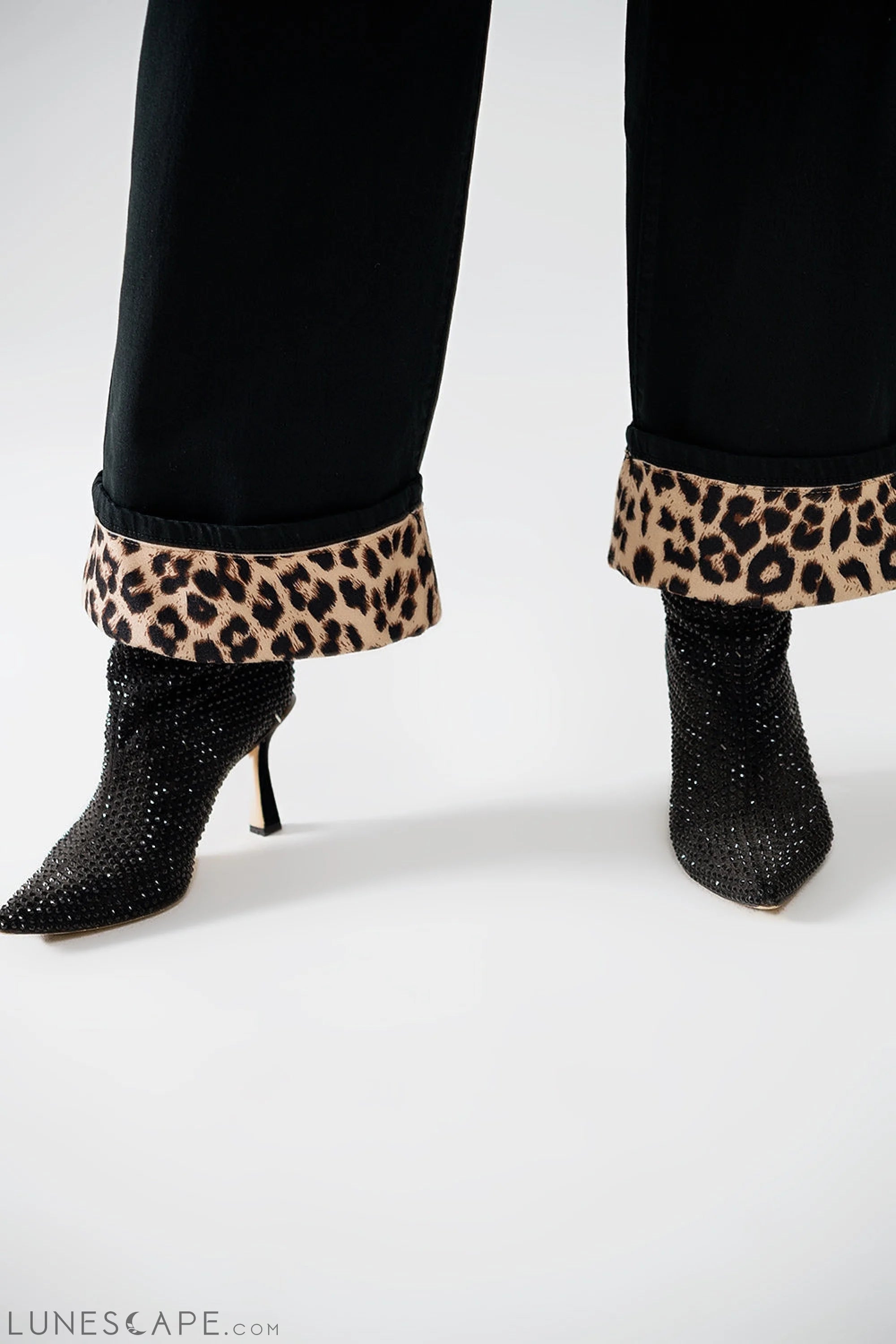 Wide Leg Black Pants With Leopard Print at the Bottom LUNESCAPE