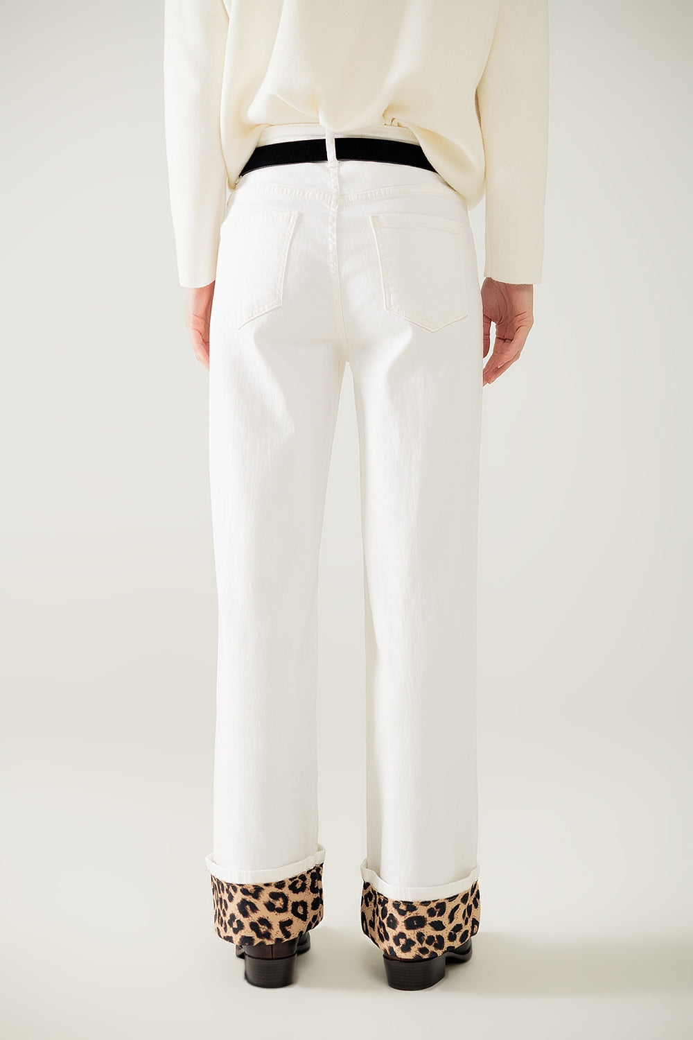 Wide Leg Cream Pants With Leopard Print at the Bottom LUNESCAPE