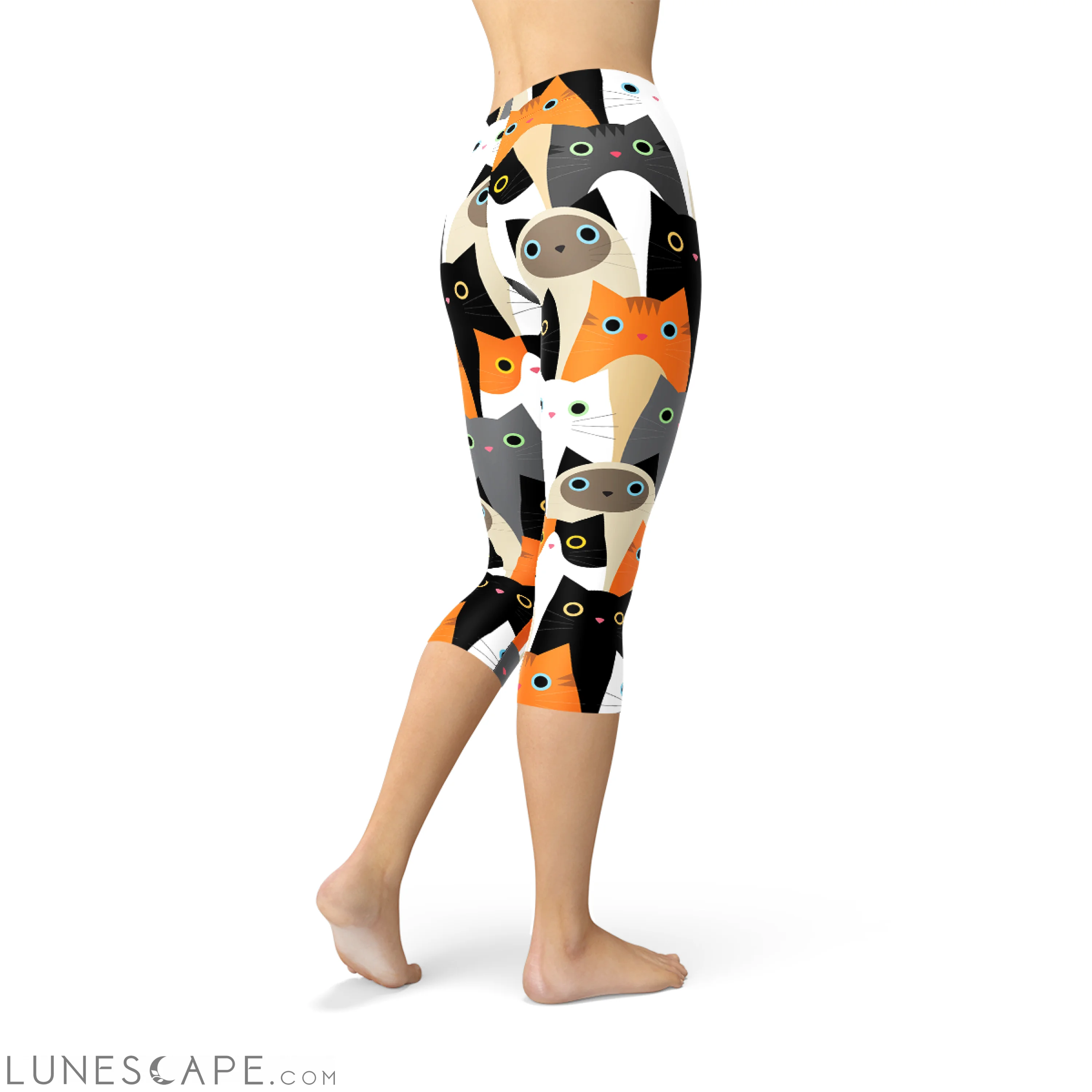 Womens All Over Print Cats Capri Leggings Leggings