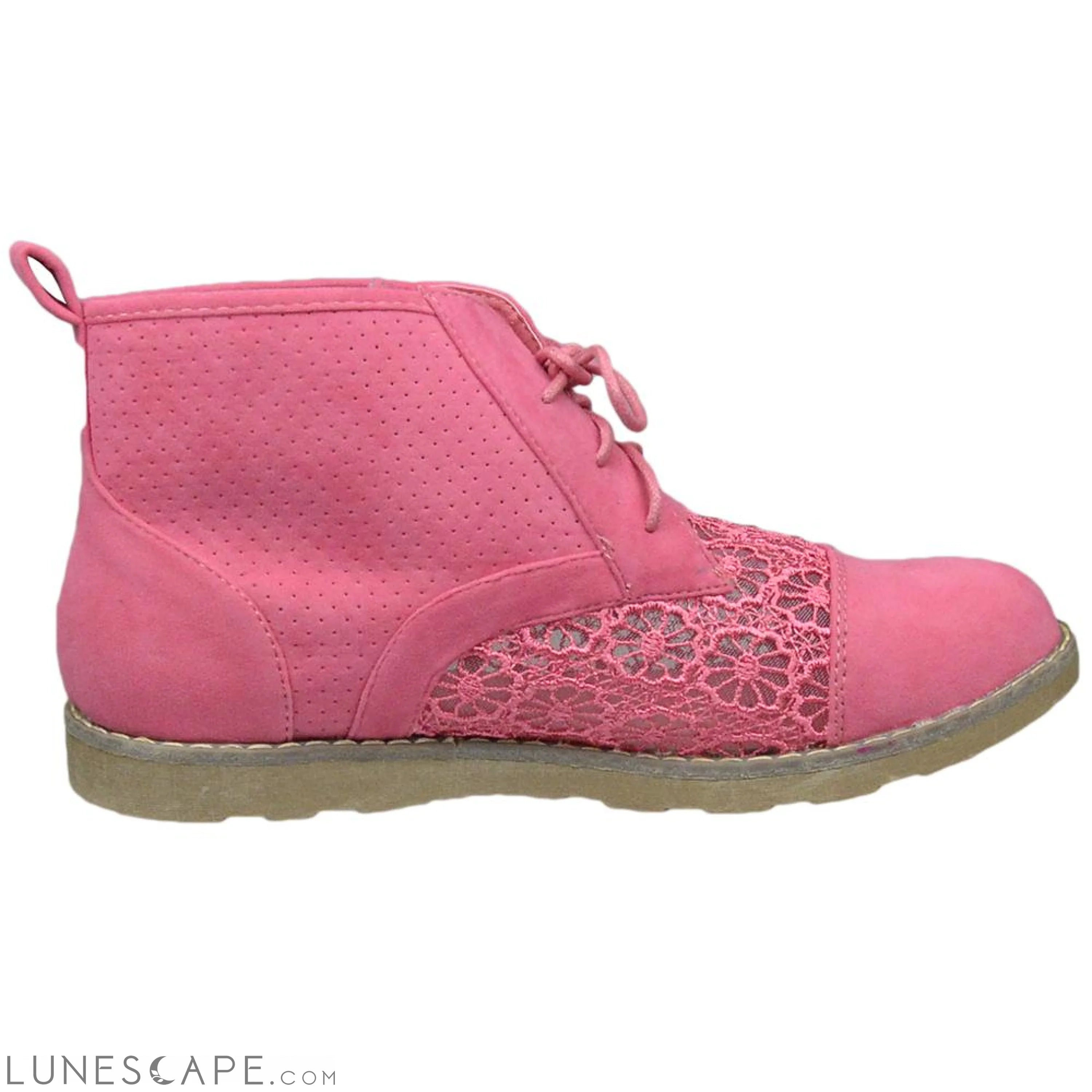 Women's Booties Embroidered Flower Lace Up Oxford Pink LUNESCAPE