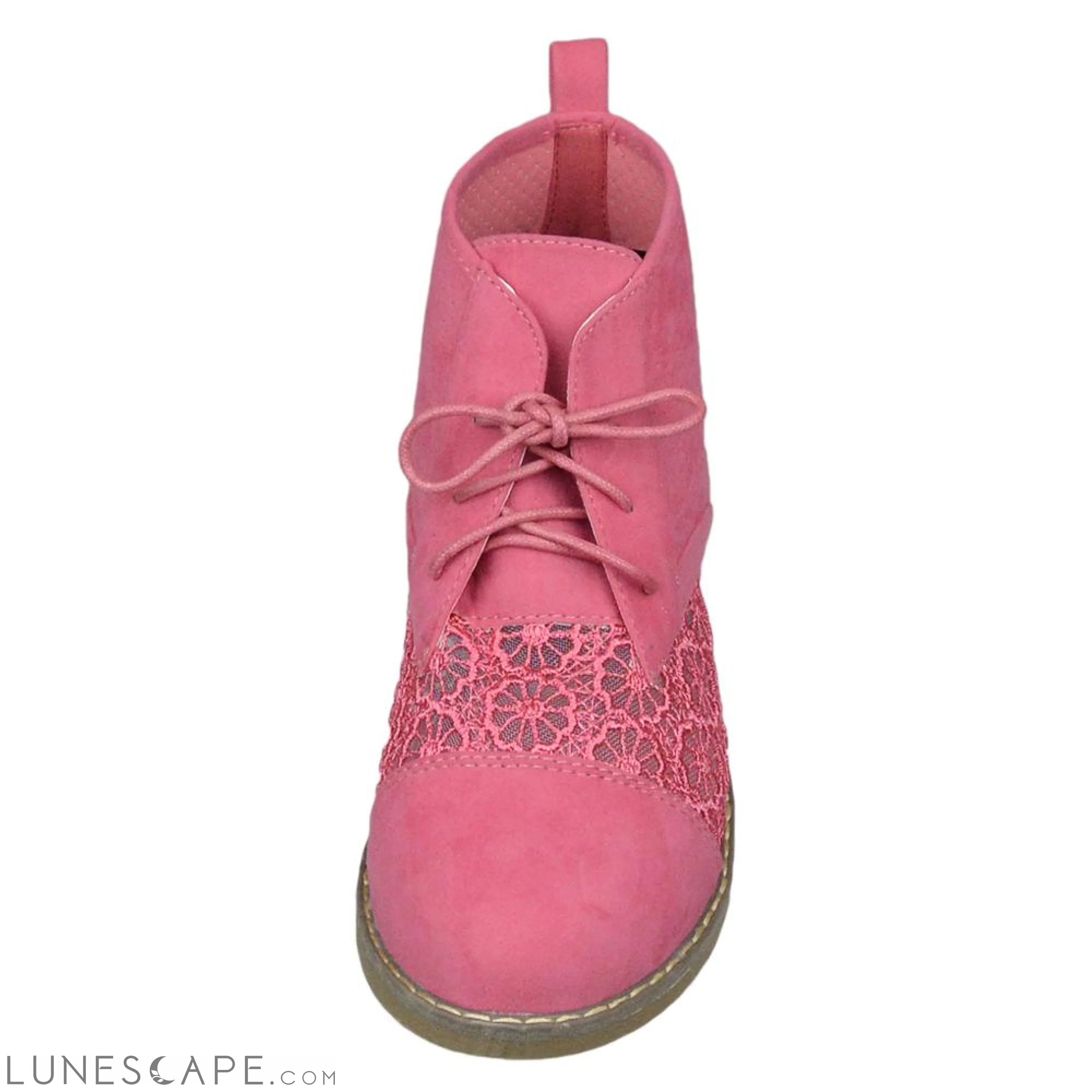 Women's Booties Embroidered Flower Lace Up Oxford Pink LUNESCAPE