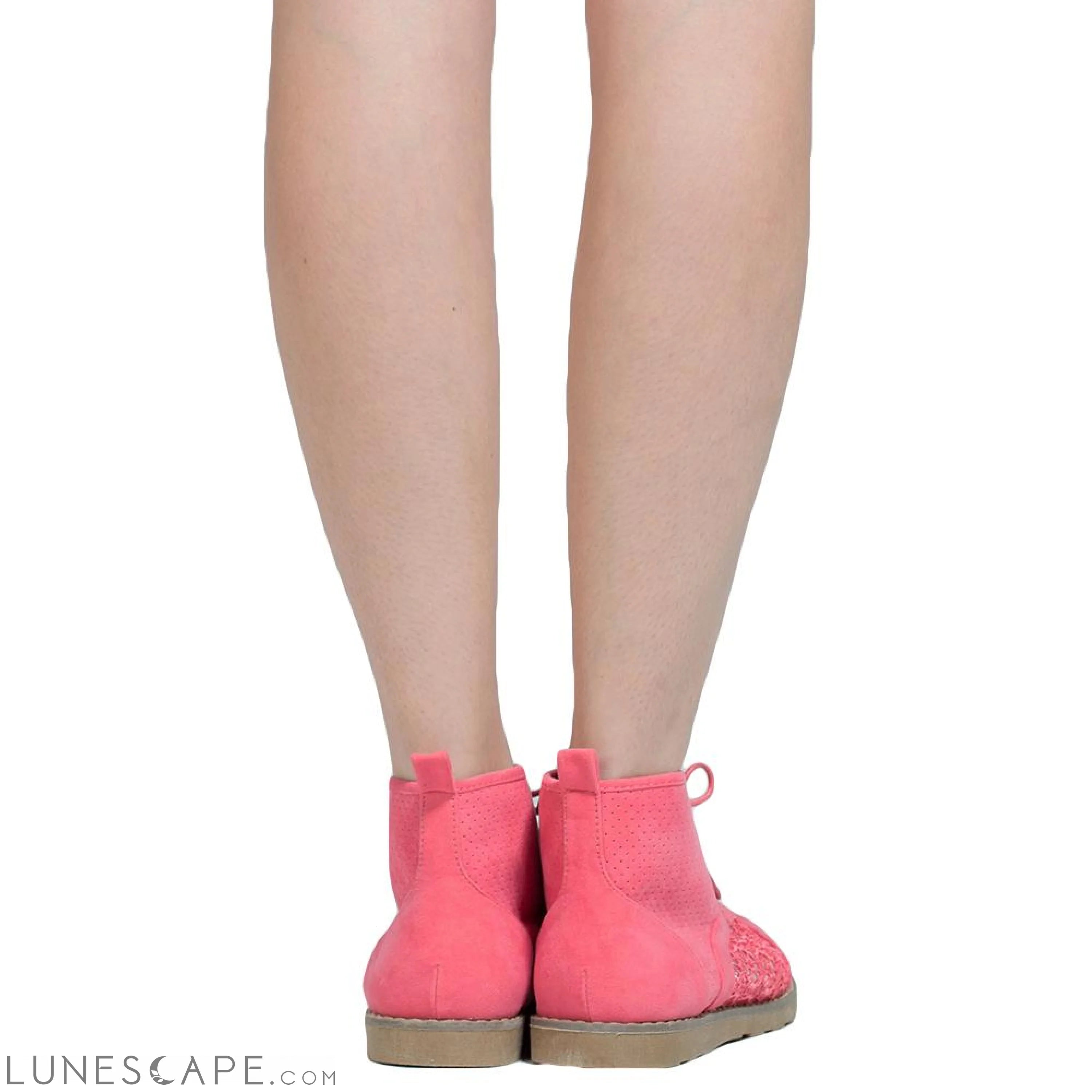 Women's Booties Embroidered Flower Lace Up Oxford Pink LUNESCAPE