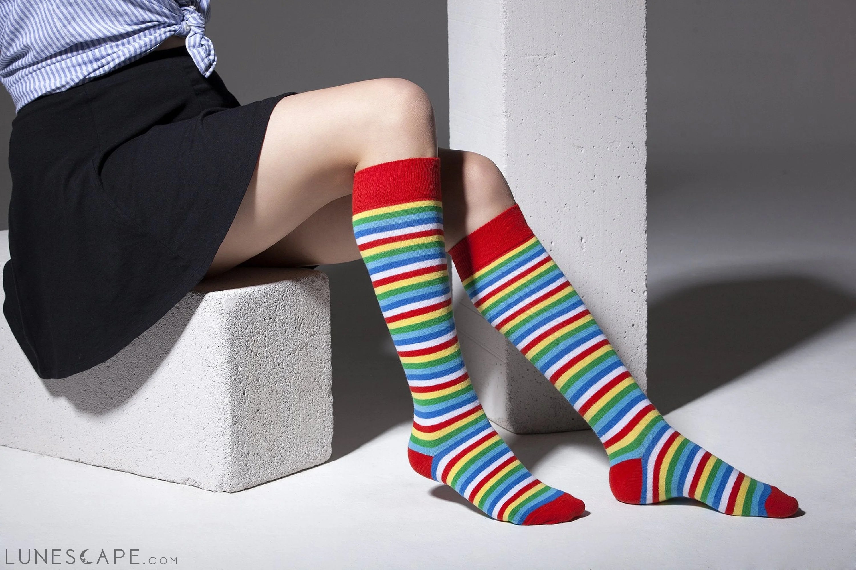 Women's Cherry Stripe Knee High Socks LUNESCAPE