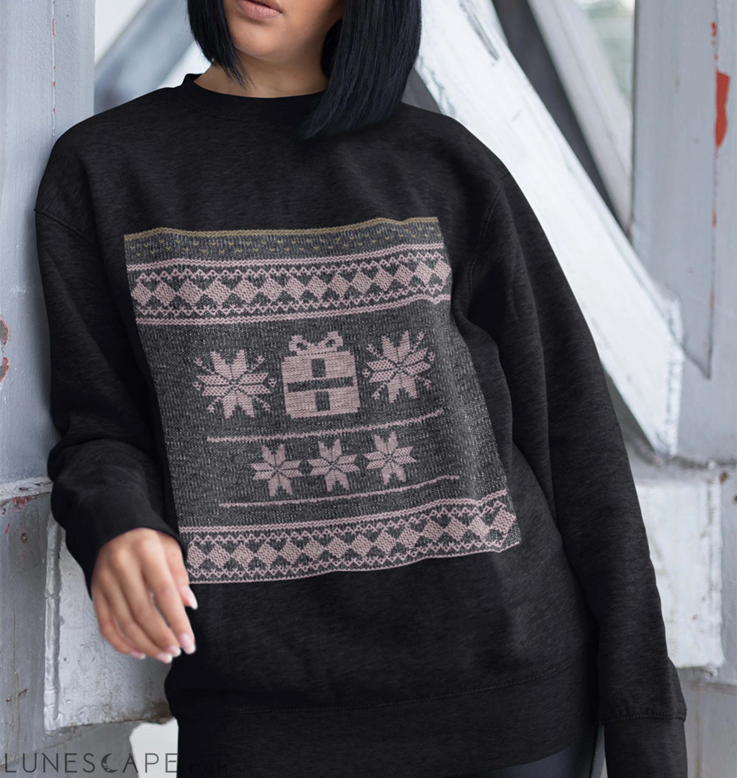 Womens Christmas Faux Embroidered Sweatshirt LUNESCAPE