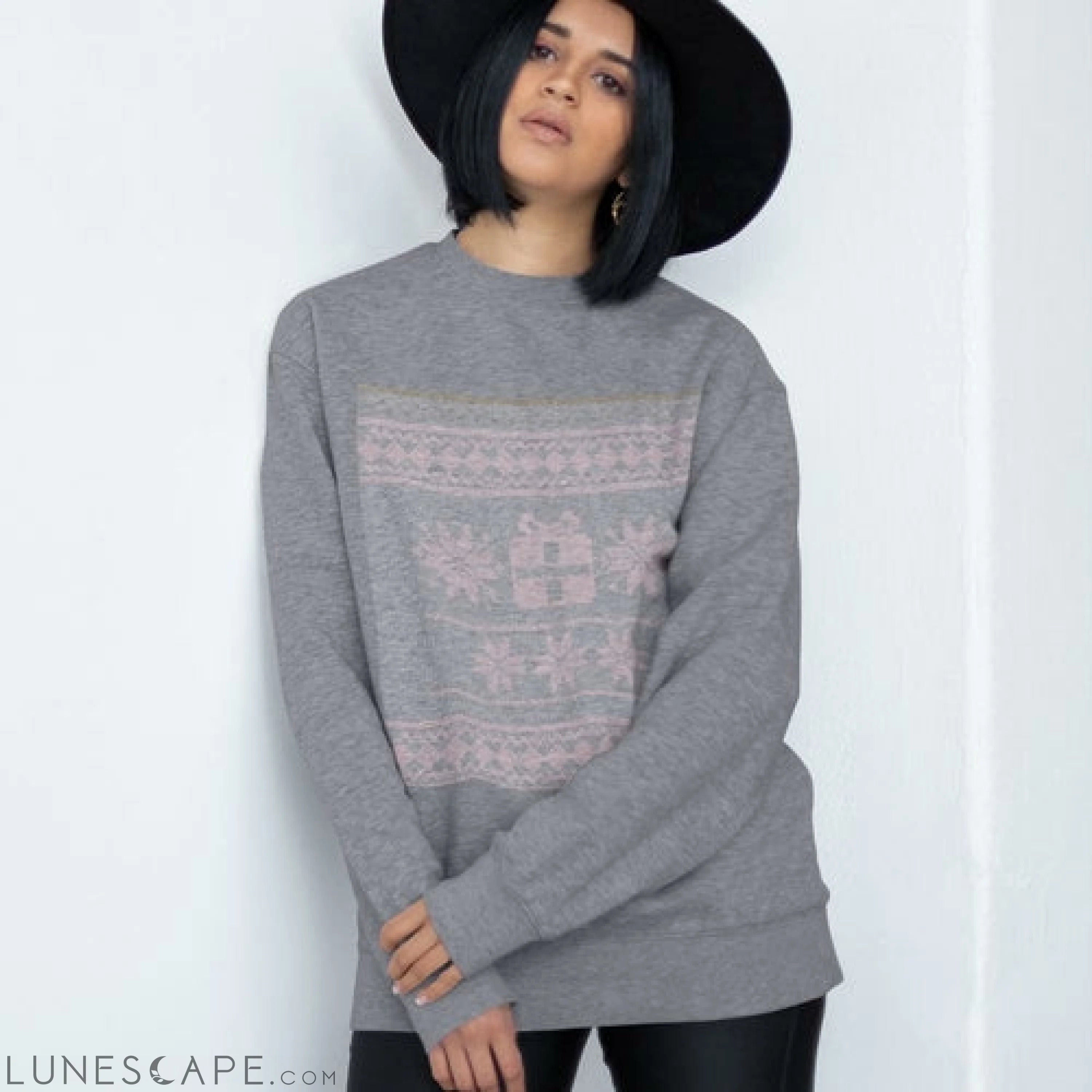 Womens Christmas Faux Embroidered Sweatshirt LUNESCAPE