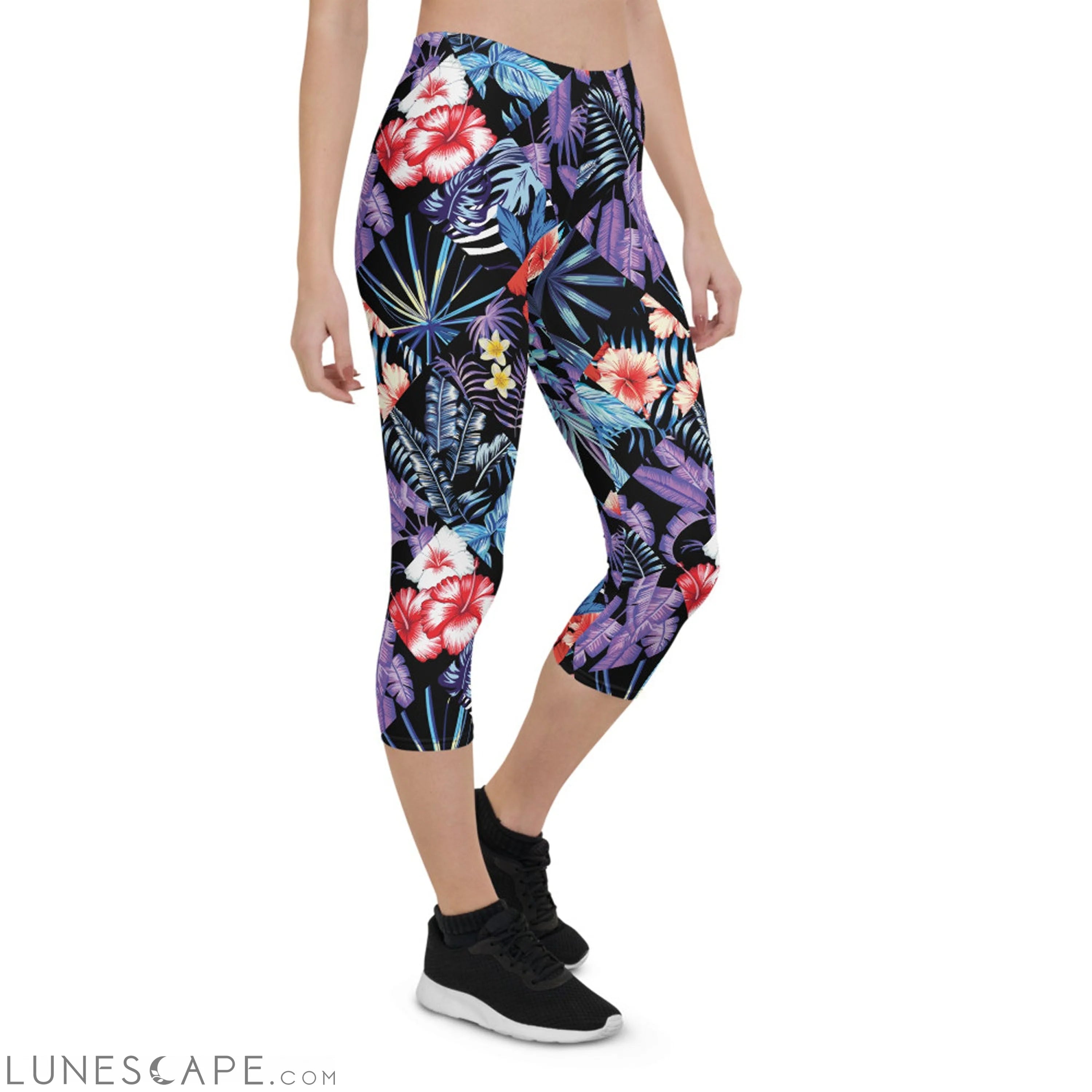 Womens Hawaii Hibiscus Floral Capri Leggings Leggings