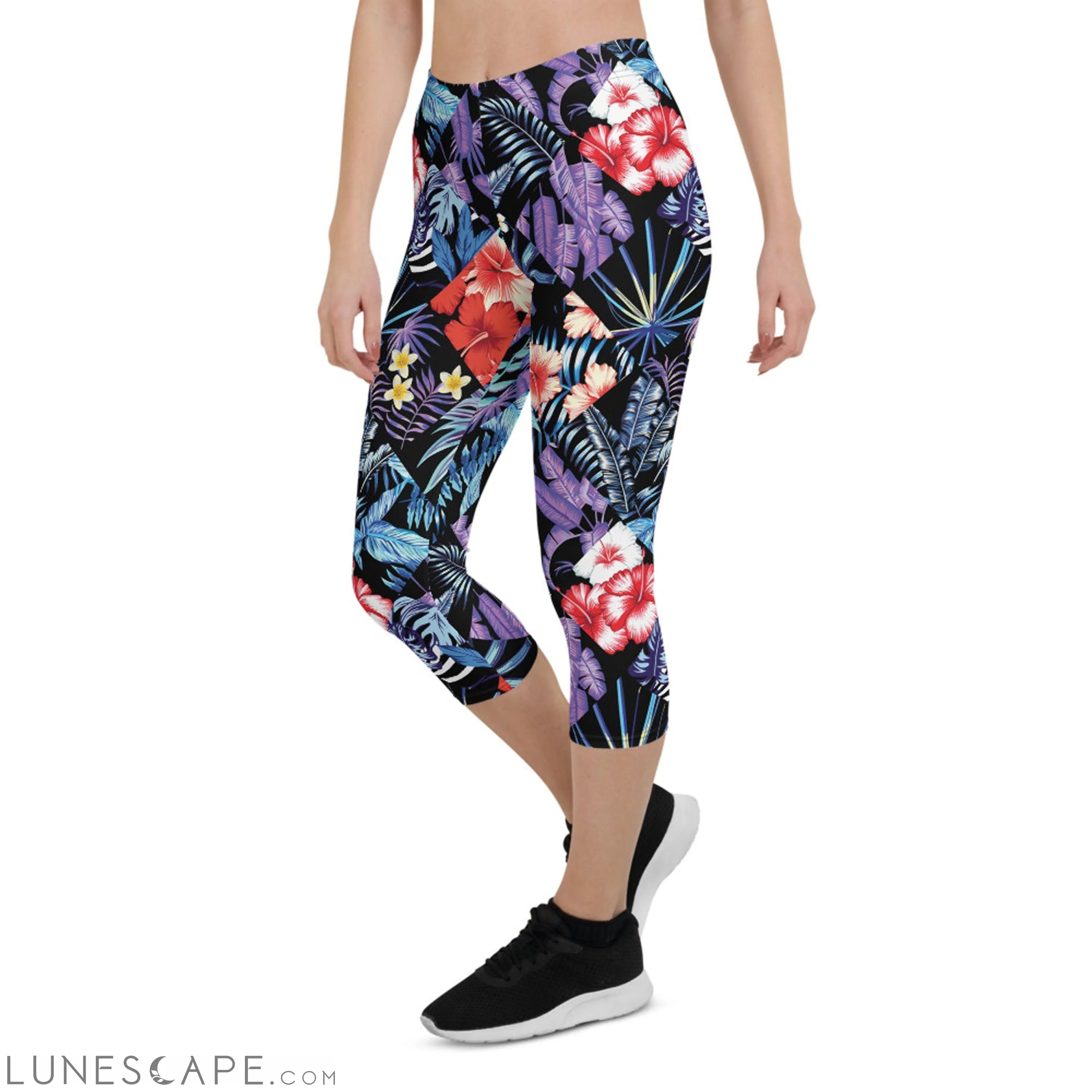 Womens Hawaii Hibiscus Floral Capri Leggings Leggings