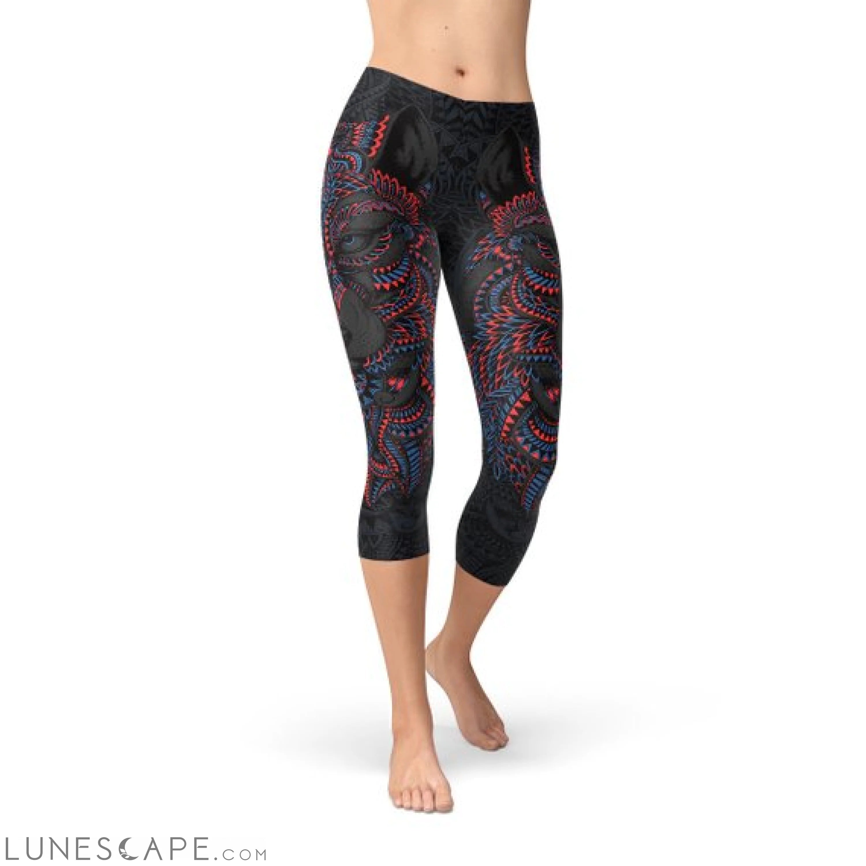 Womens Oriental Black Wolf Capri Leggings Leggings