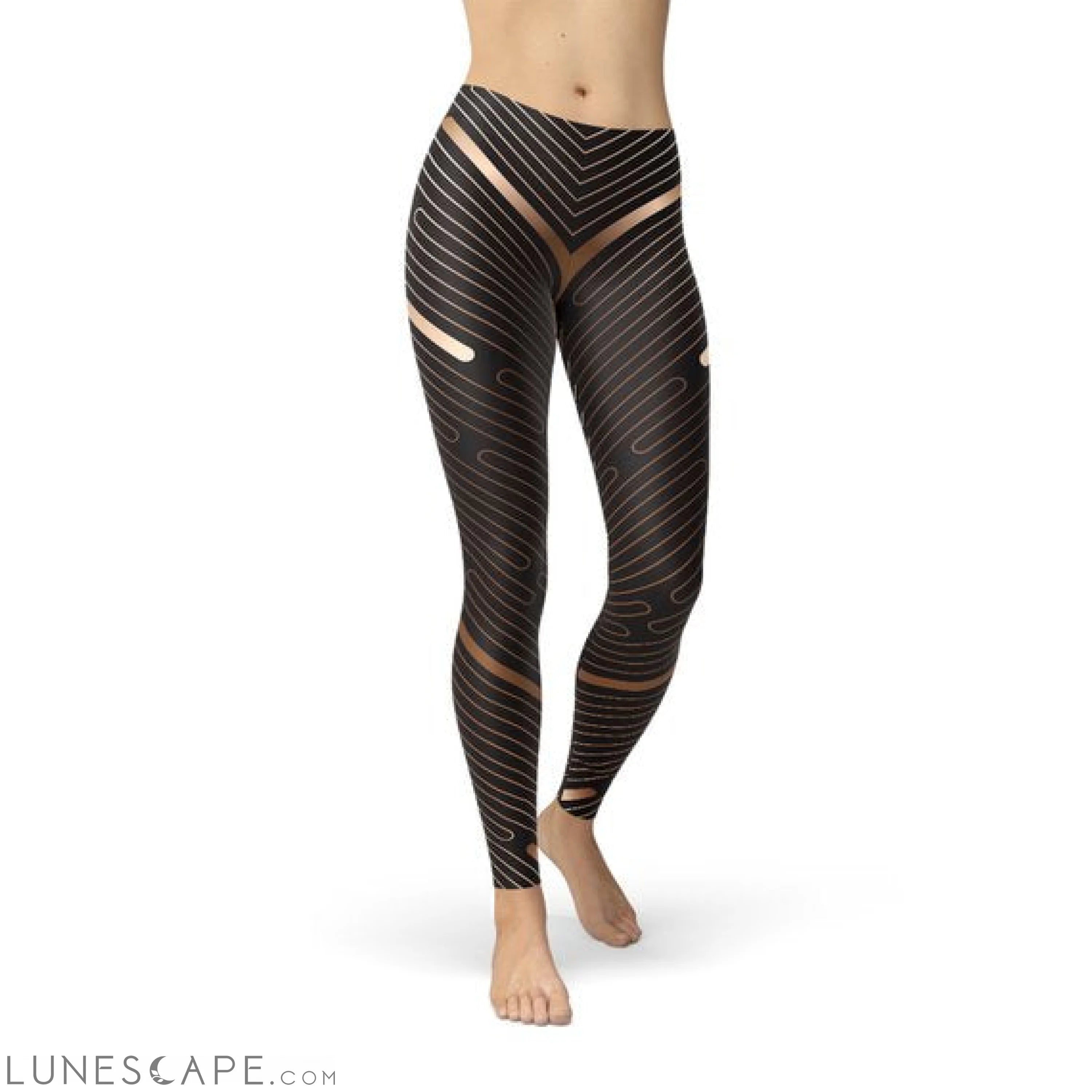 Womens Striped Lines Sports Brown Leggings Leggings