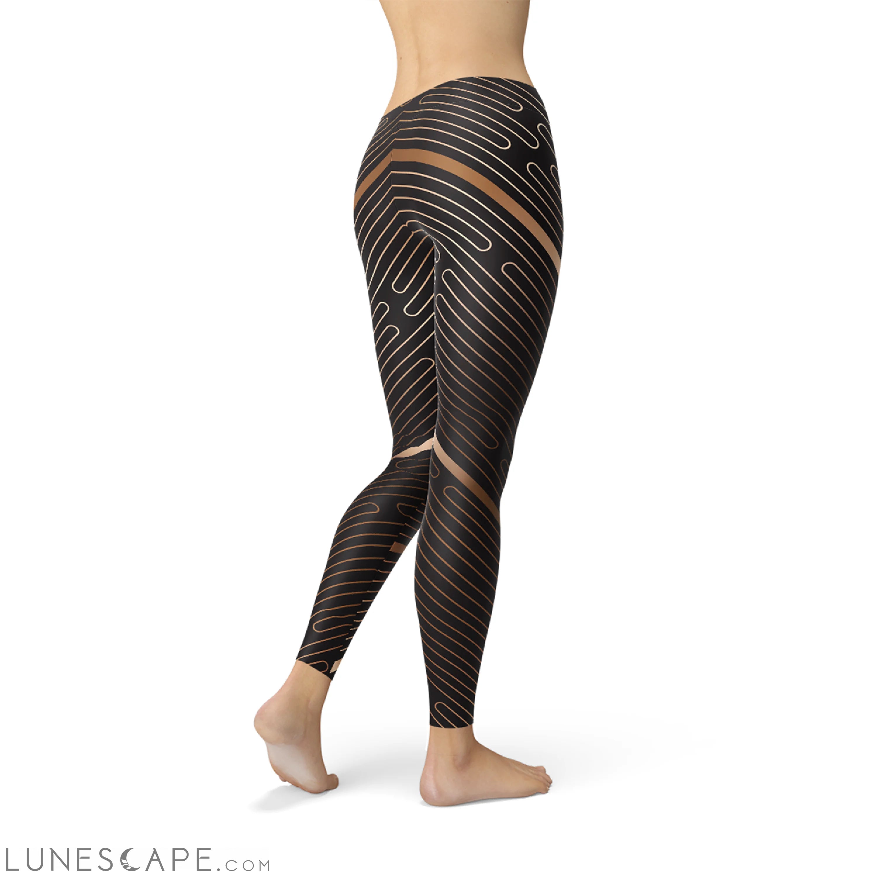 Womens Striped Lines Sports Brown Leggings Leggings