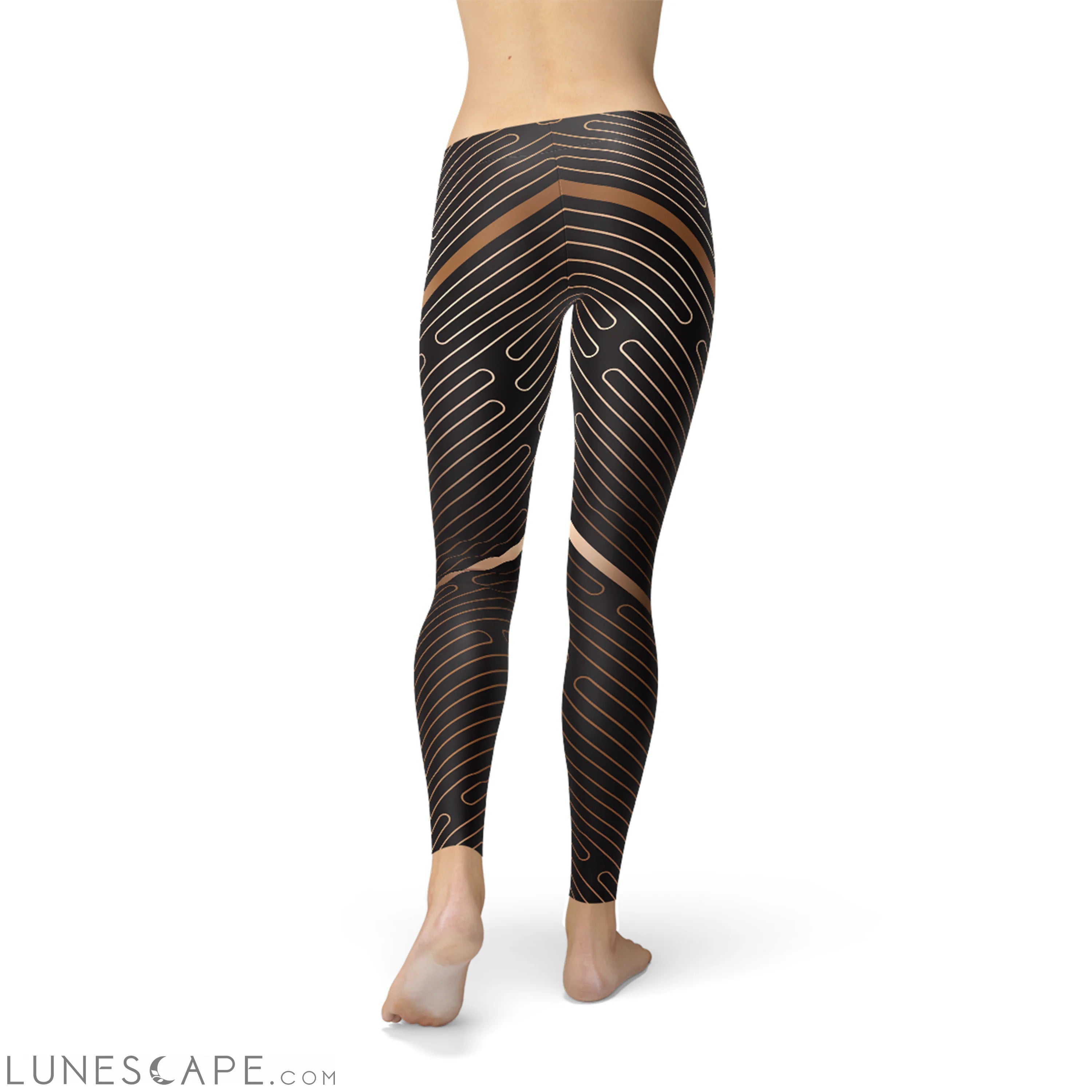 Womens Striped Lines Sports Brown Leggings Leggings