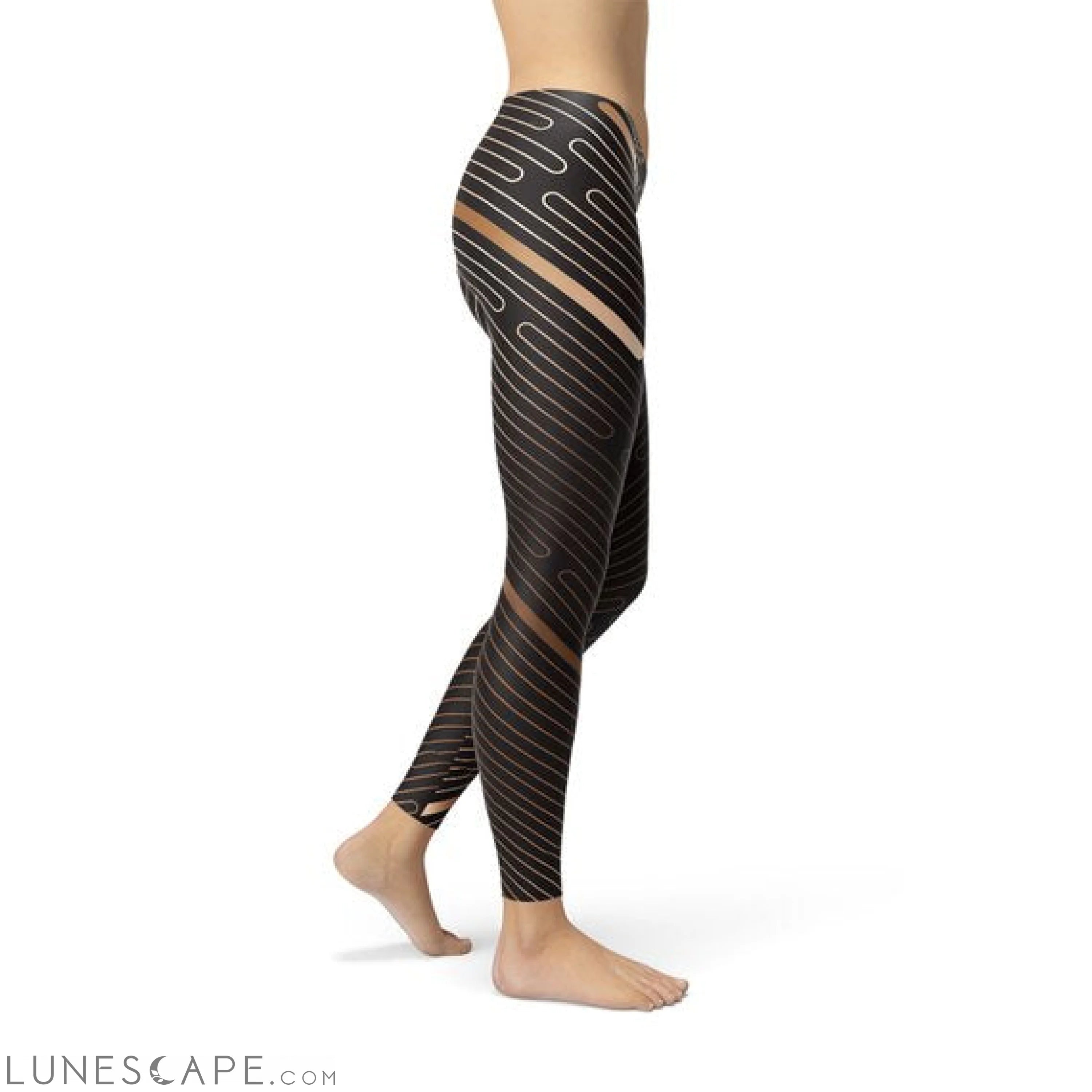 Womens Striped Lines Sports Brown Leggings Leggings