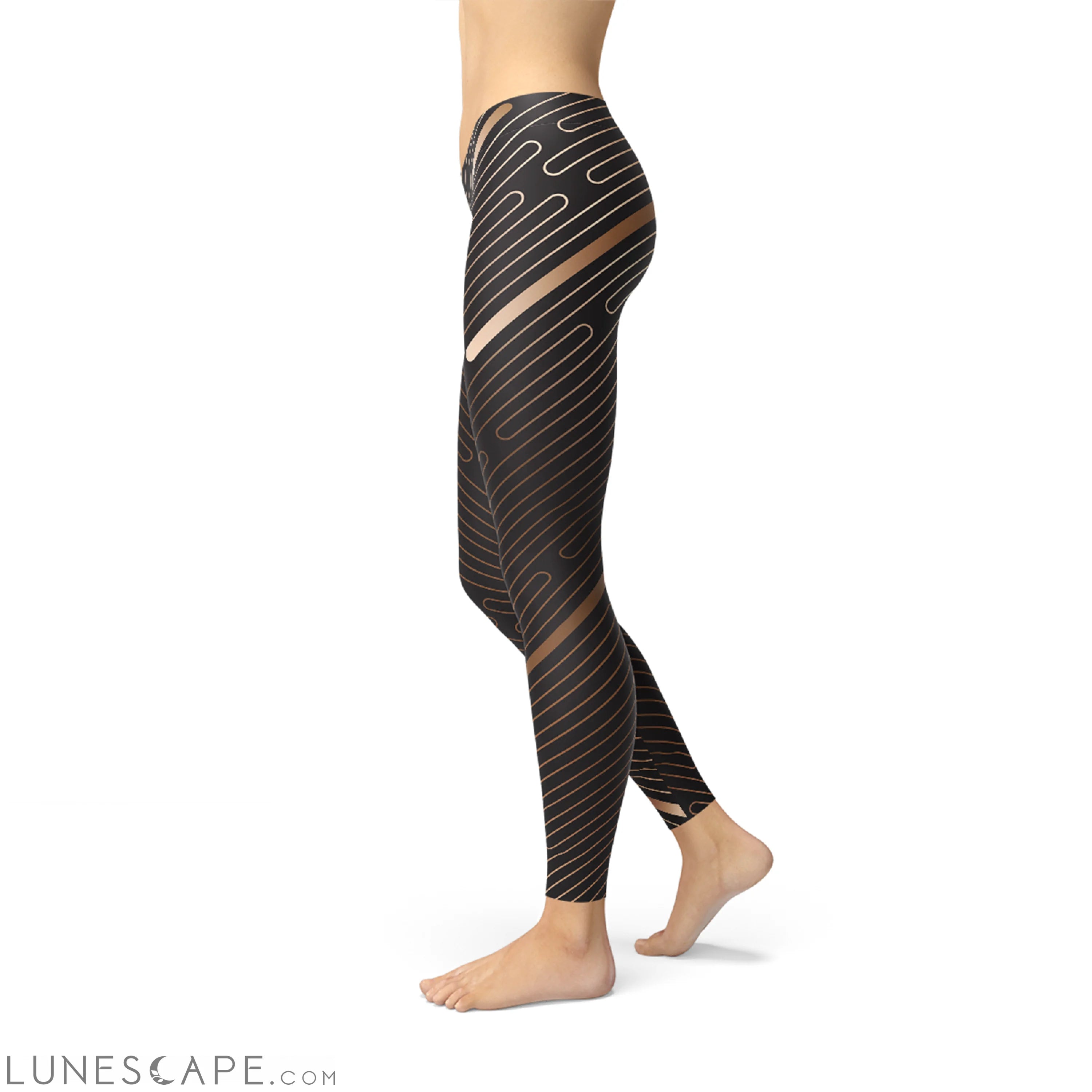 Womens Striped Lines Sports Brown Leggings Leggings