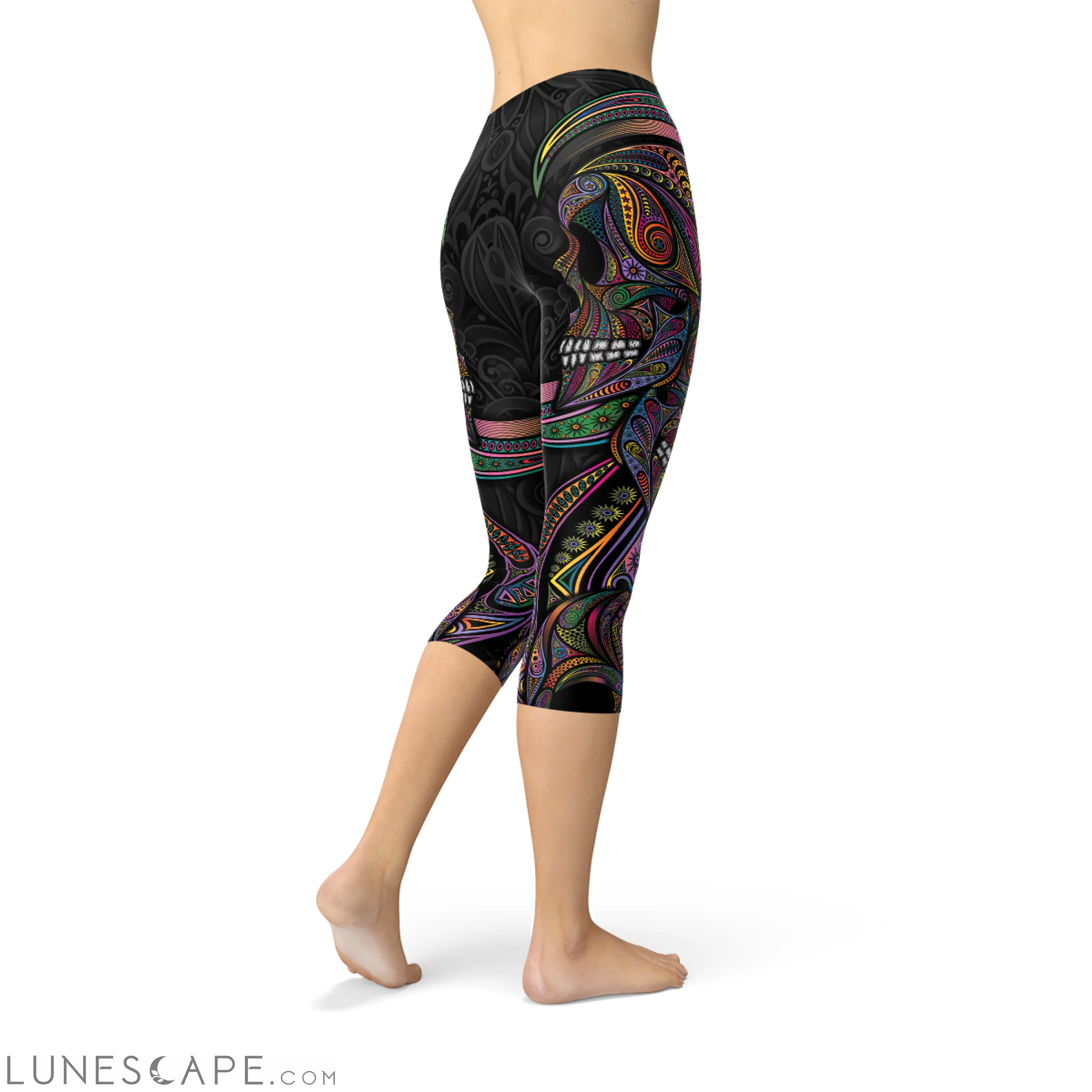 Womens Sugar Skull Capri Leggings Leggings