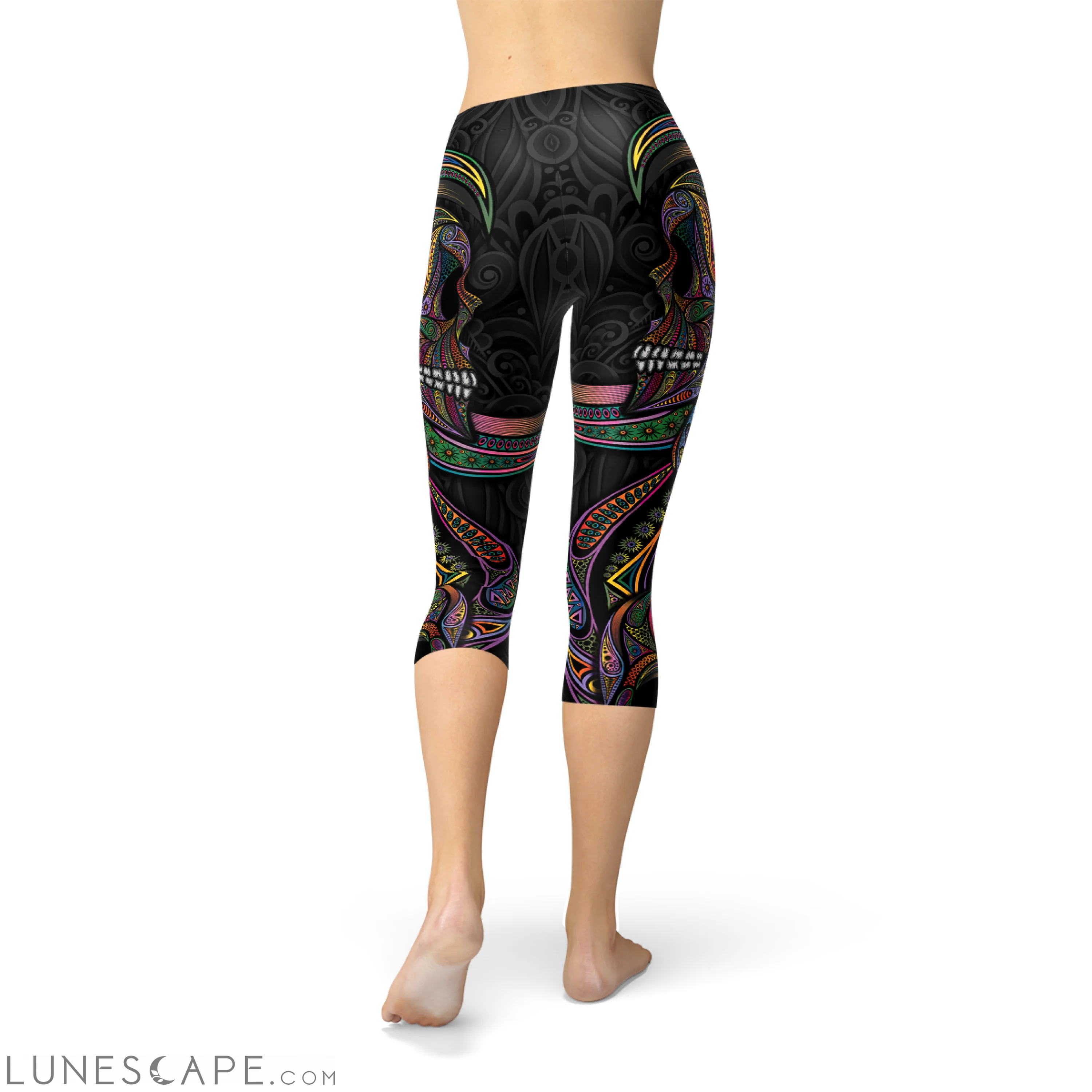 Womens Sugar Skull Capri Leggings Leggings