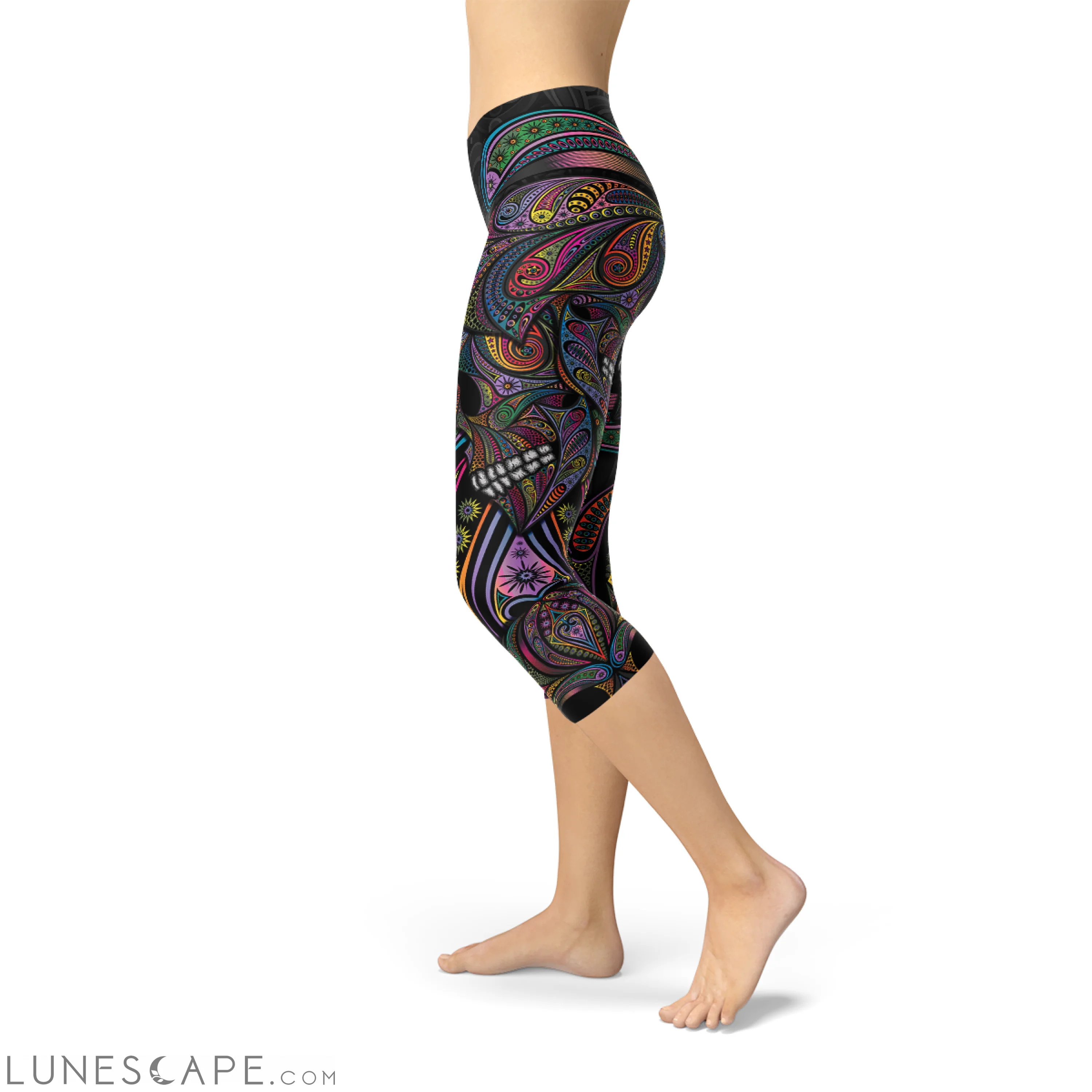 Womens Sugar Skull Capri Leggings Leggings