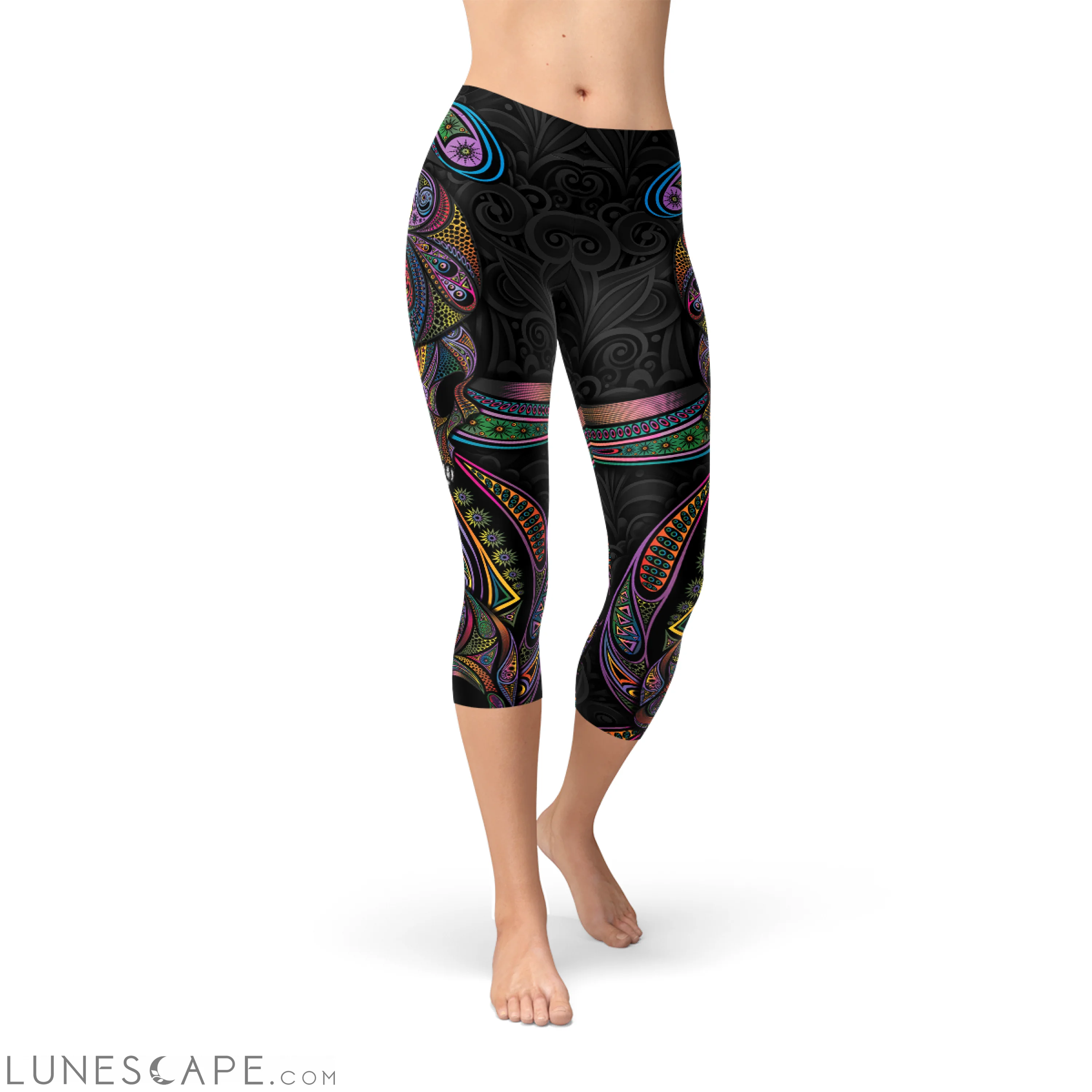 Womens Sugar Skull Capri Leggings Leggings