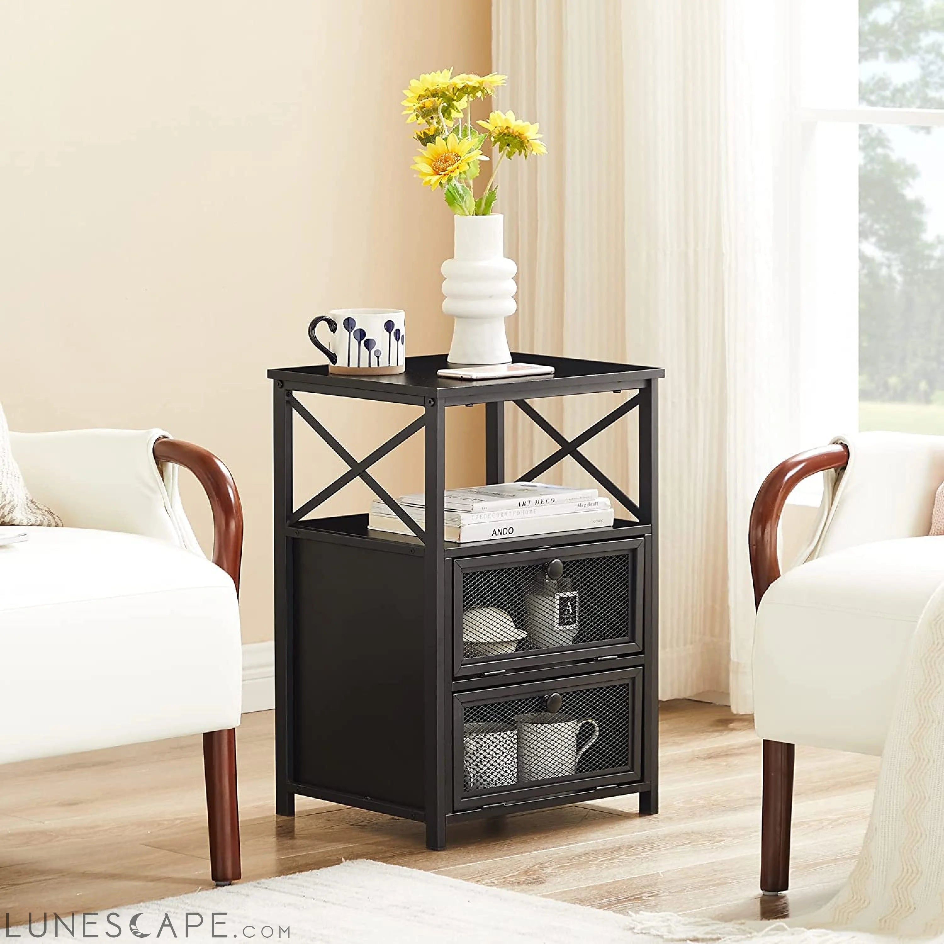X-Design Retro Black Nightstand LUNESCAPE