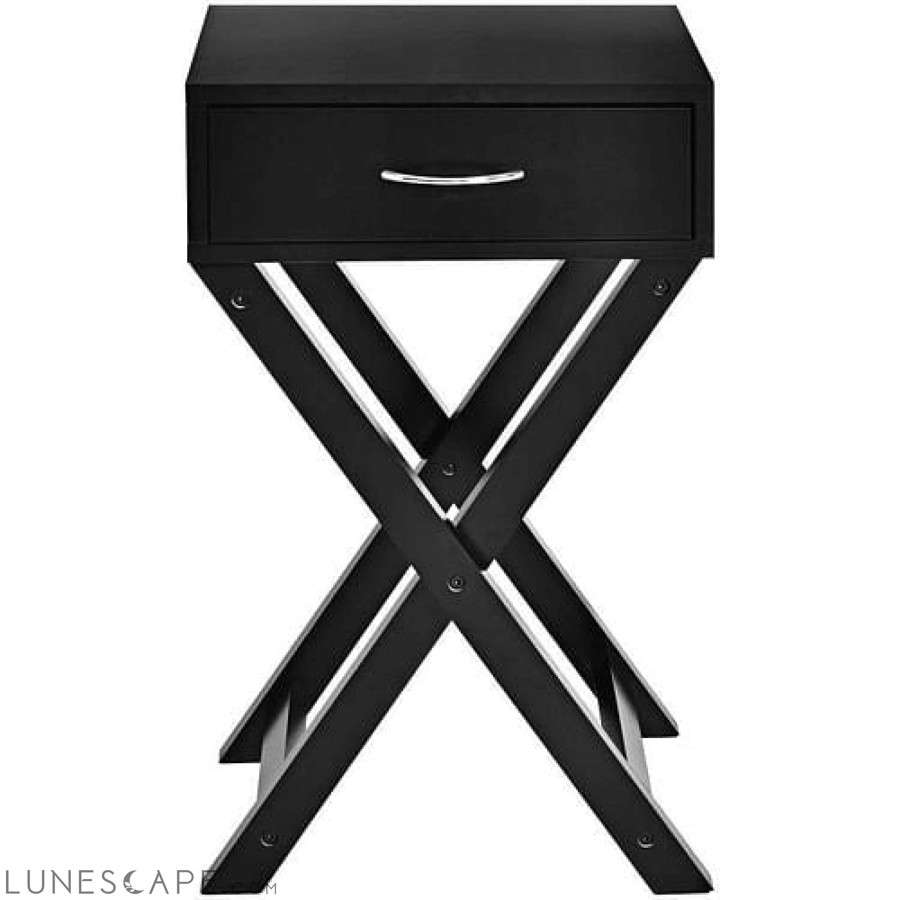 X-Shape 1 Drawer Nightstand End Side Table Storage in Black LUNESCAPE