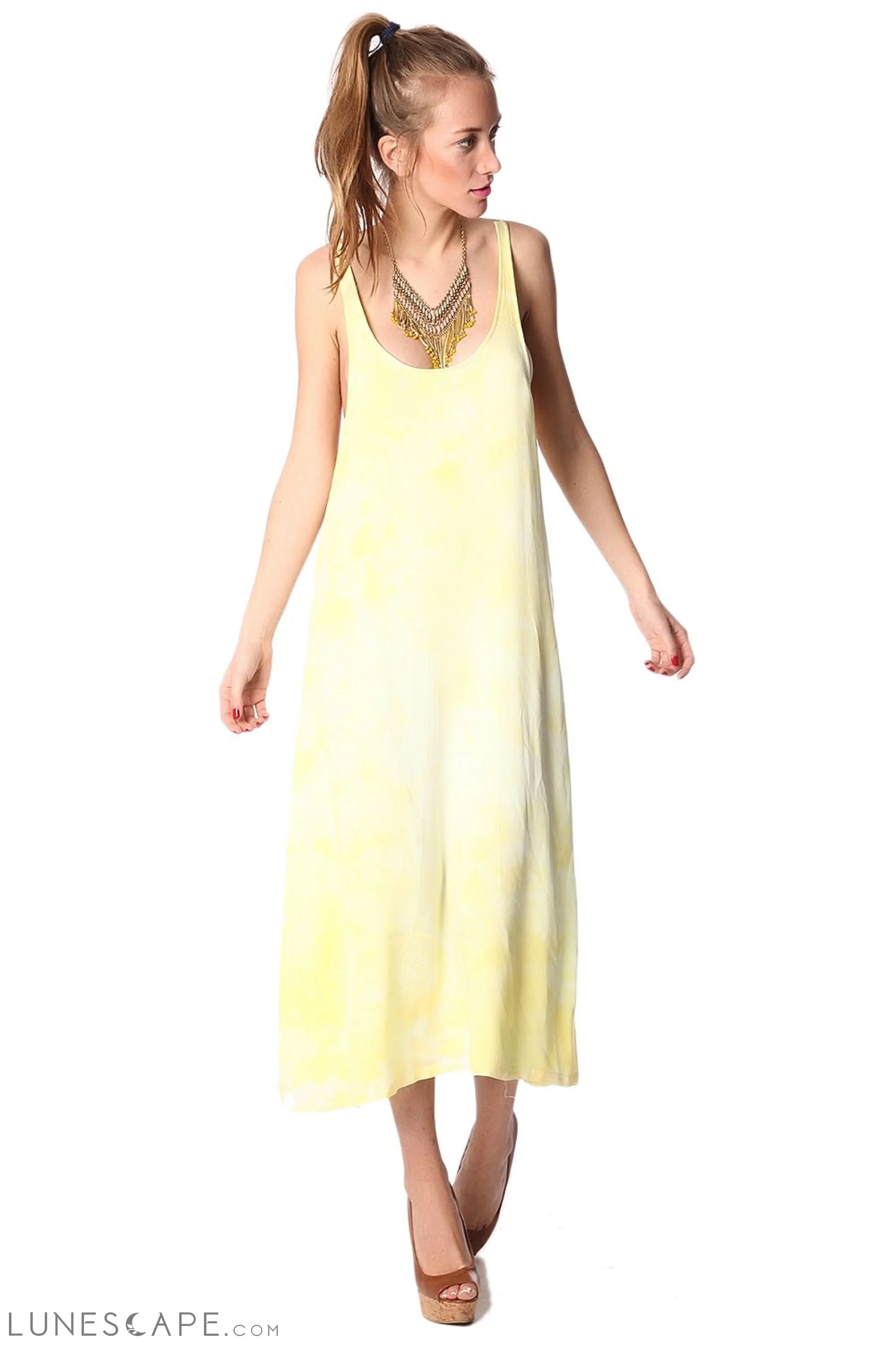 Yellow Dress With Low Back and Spaghetti Strap LUNESCAPE