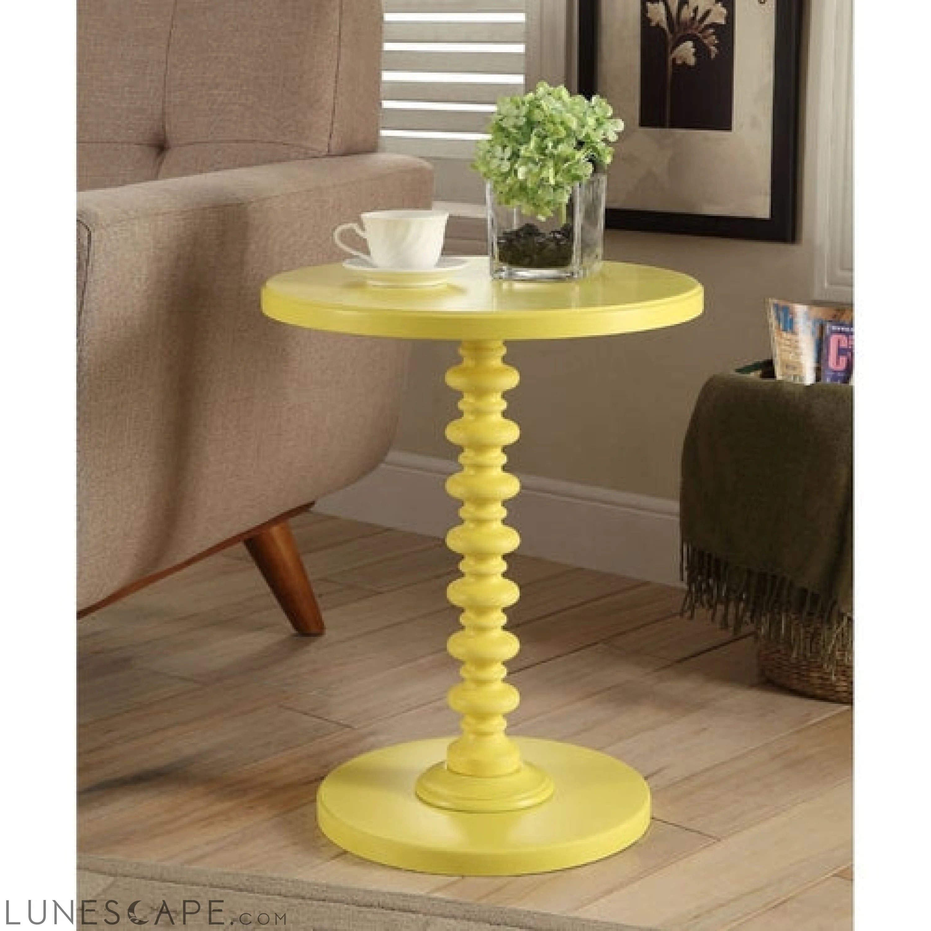 Yellow Solid Wooden Spindle Side Table LUNESCAPE