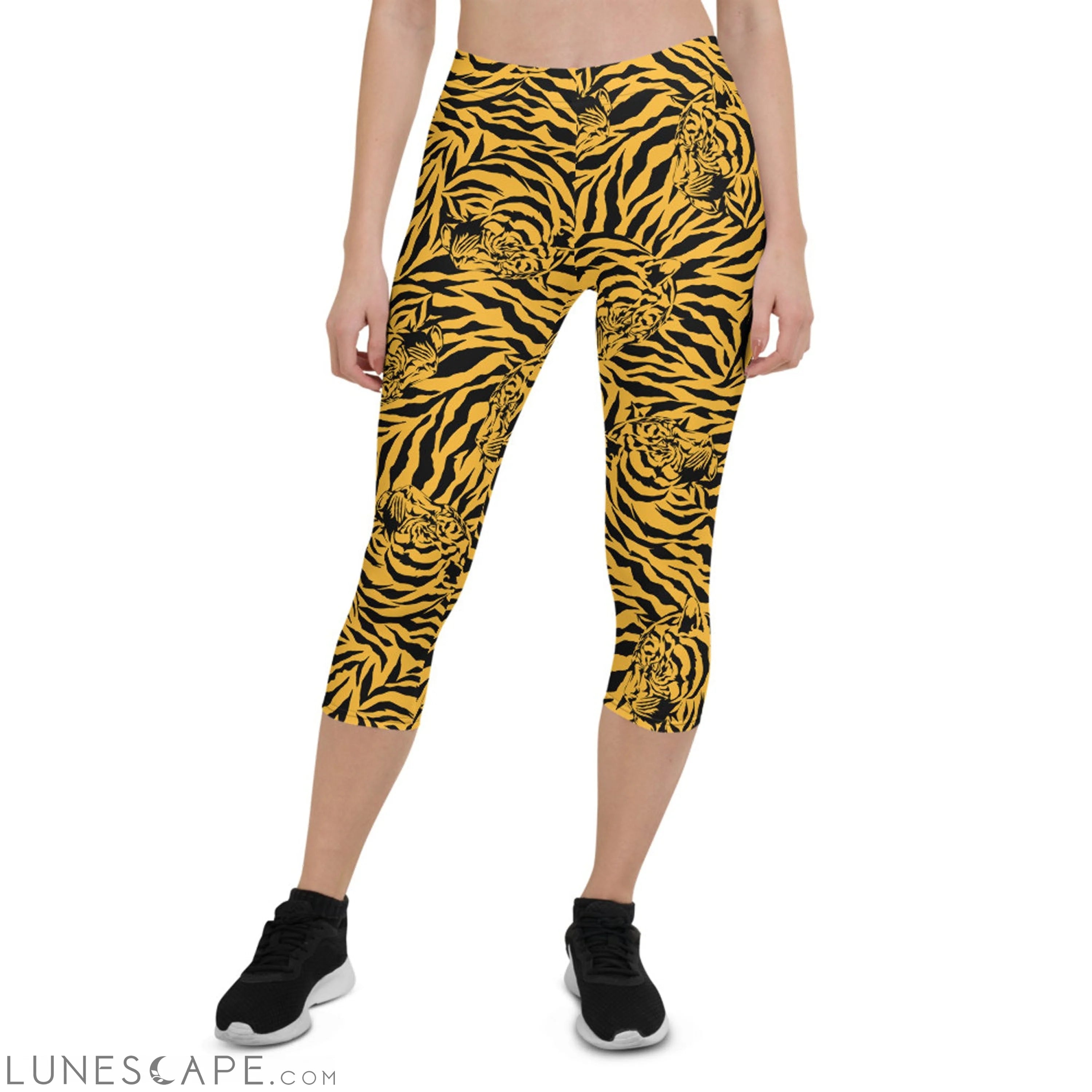 Yellow Tiger Capri Leggings for Women Leggings
