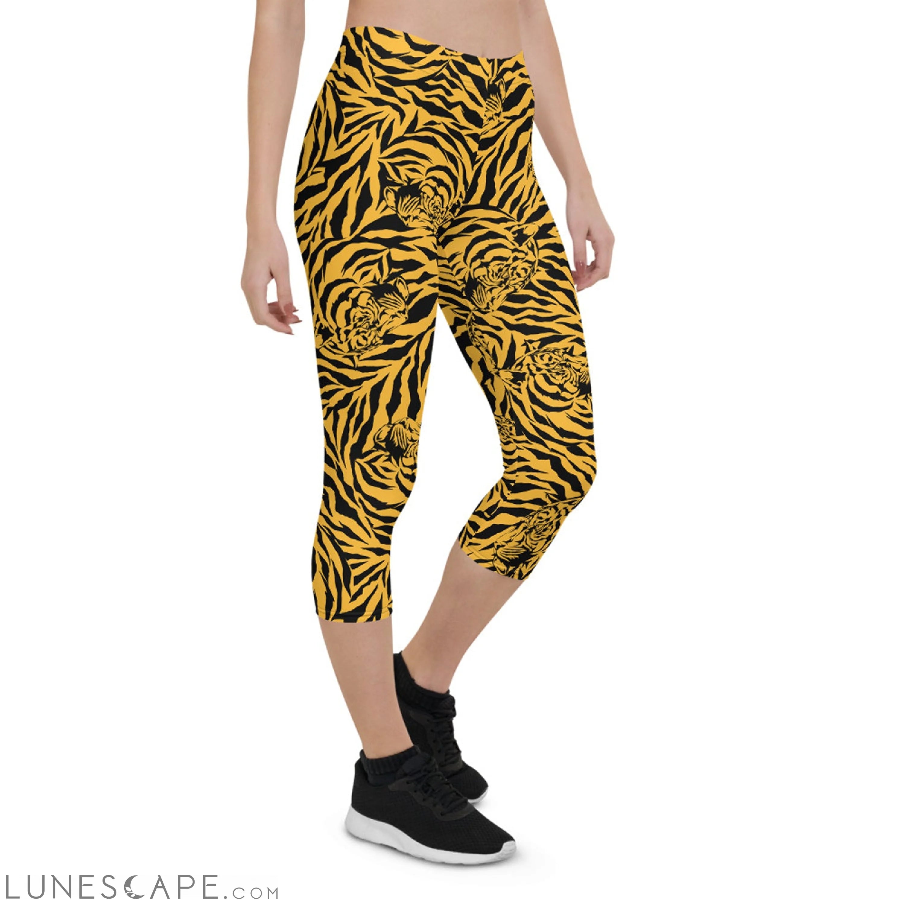 Yellow Tiger Capri Leggings for Women Leggings
