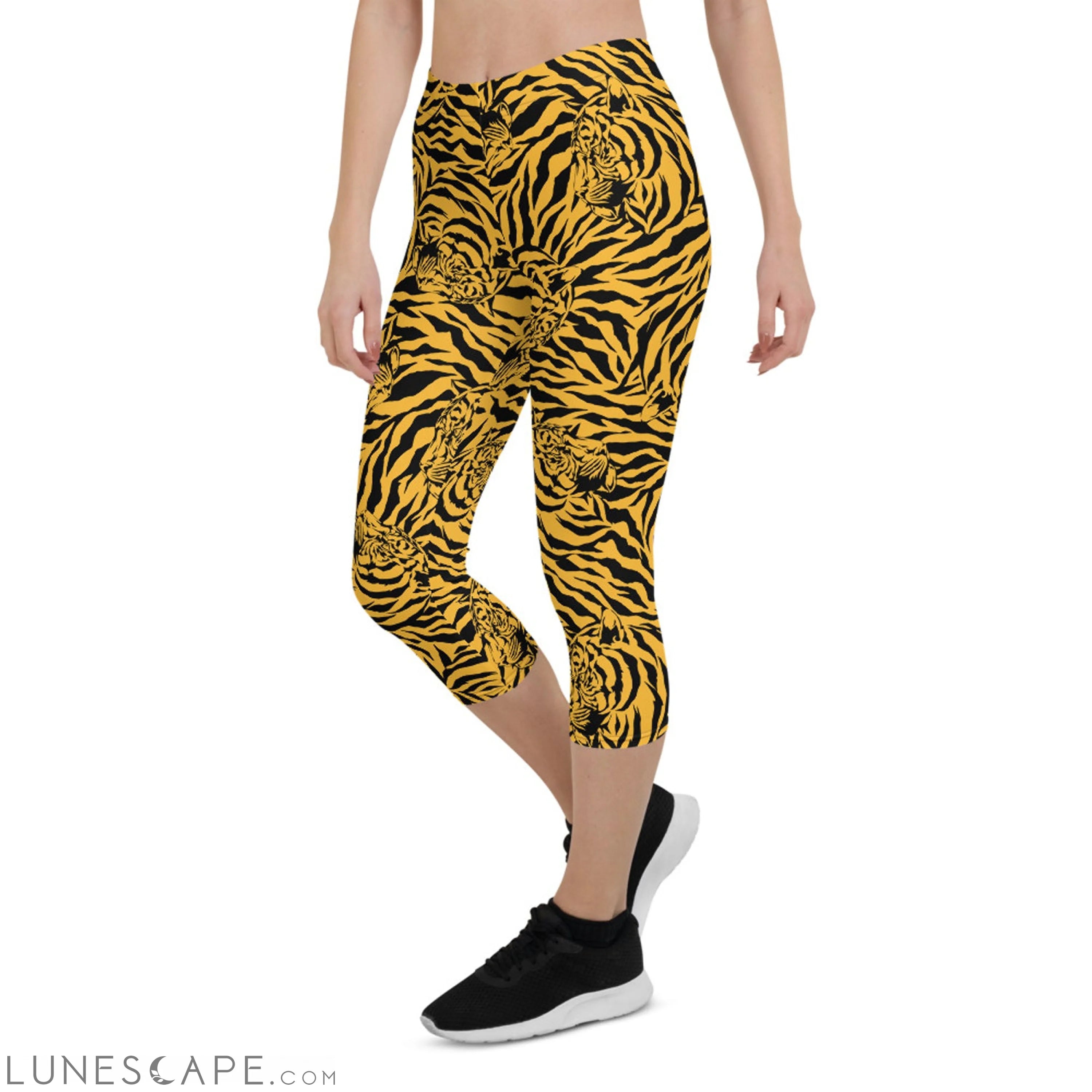 Yellow Tiger Capri Leggings for Women Leggings