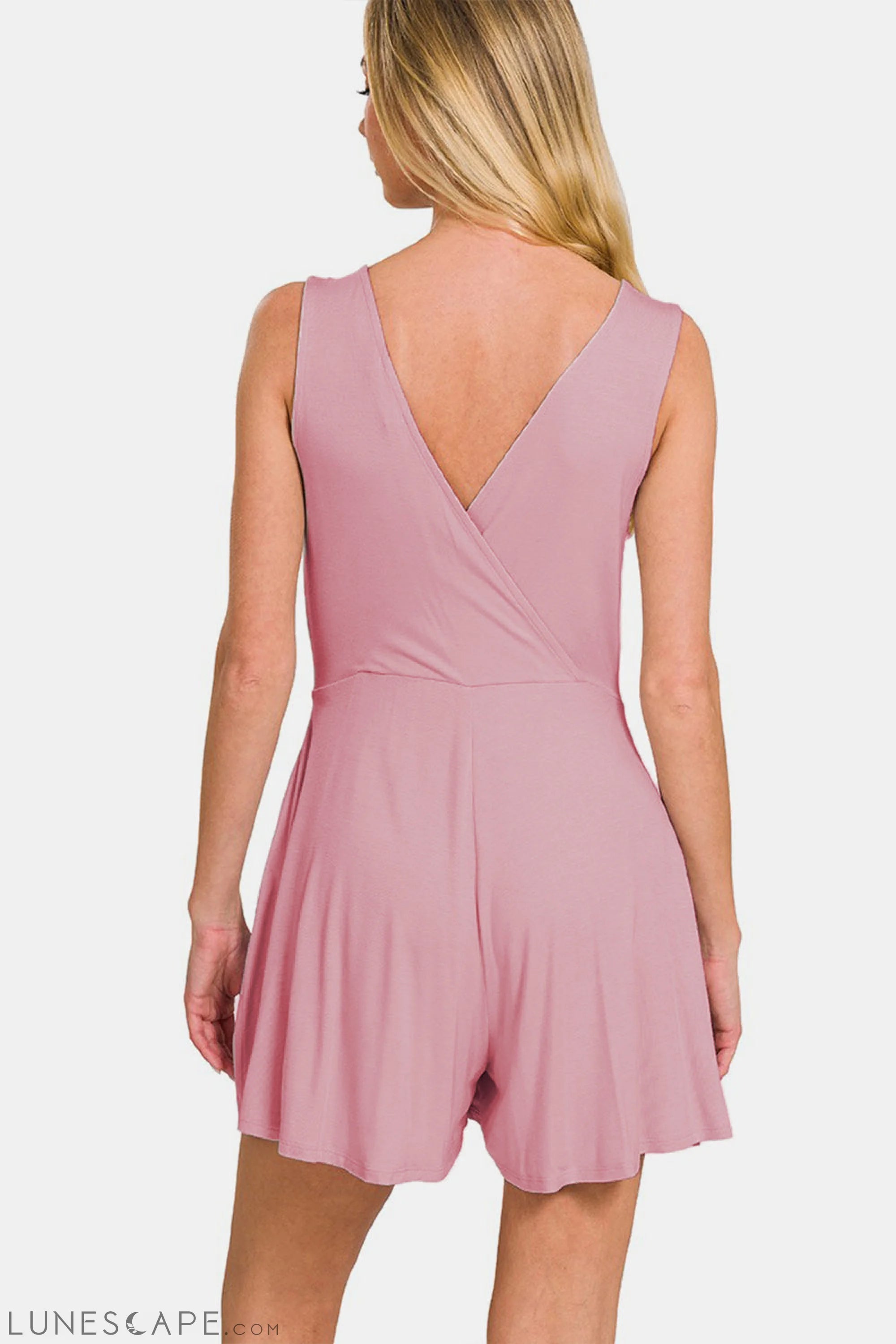 Zenana Surplice Neckline Sleeveless Romper LUNESCAPE