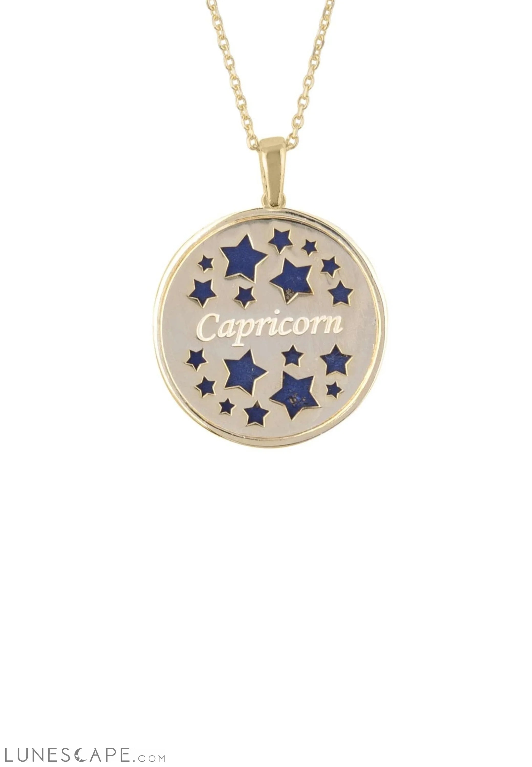 Zodiac Lapis Lazuli Gemstone Star Constellation Pendant Necklace Gold Capricorn LUNESCAPE