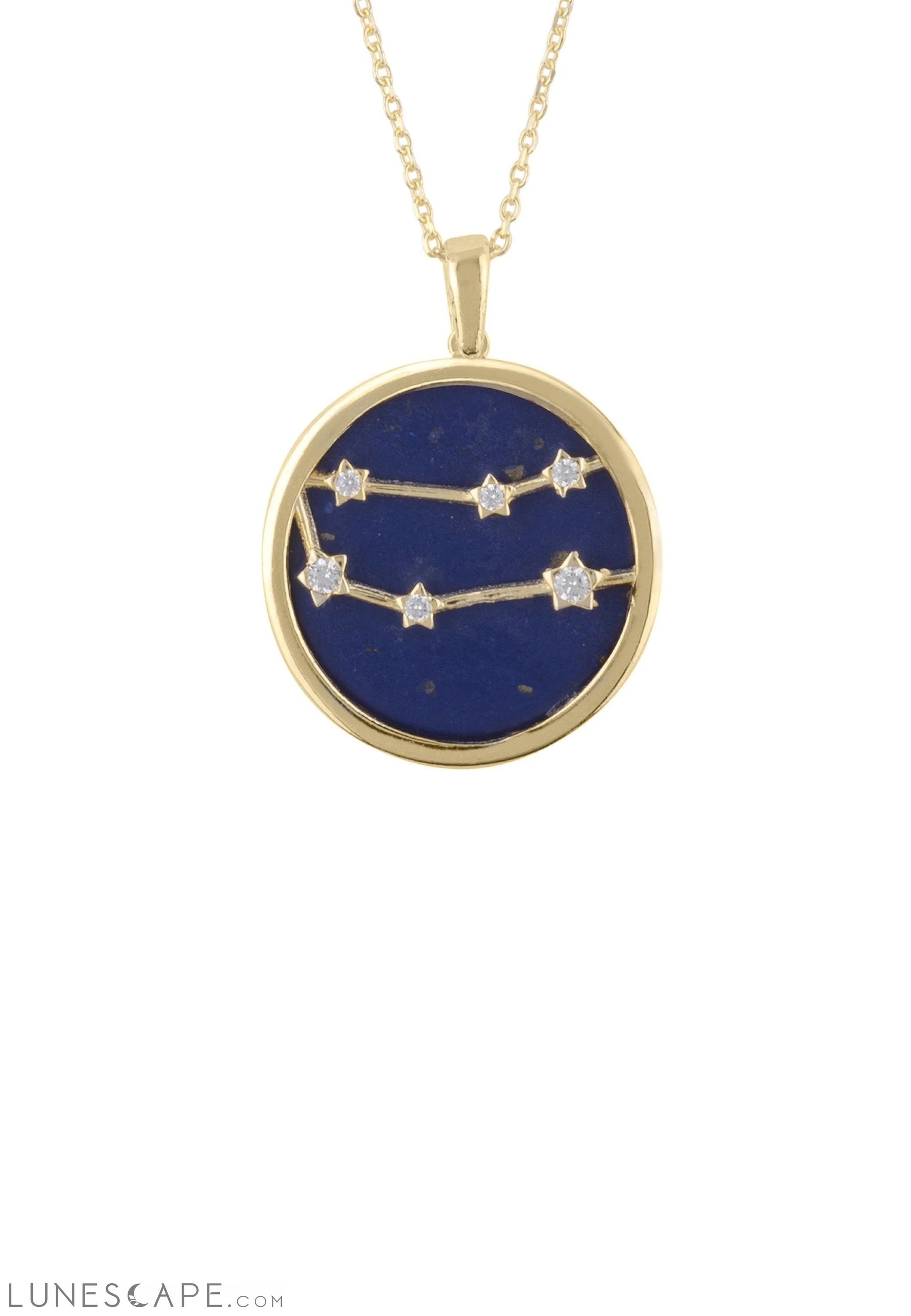 Zodiac Lapis Lazuli Gemstone Star Constellation Pendant Necklace Gold Gemini LUNESCAPE