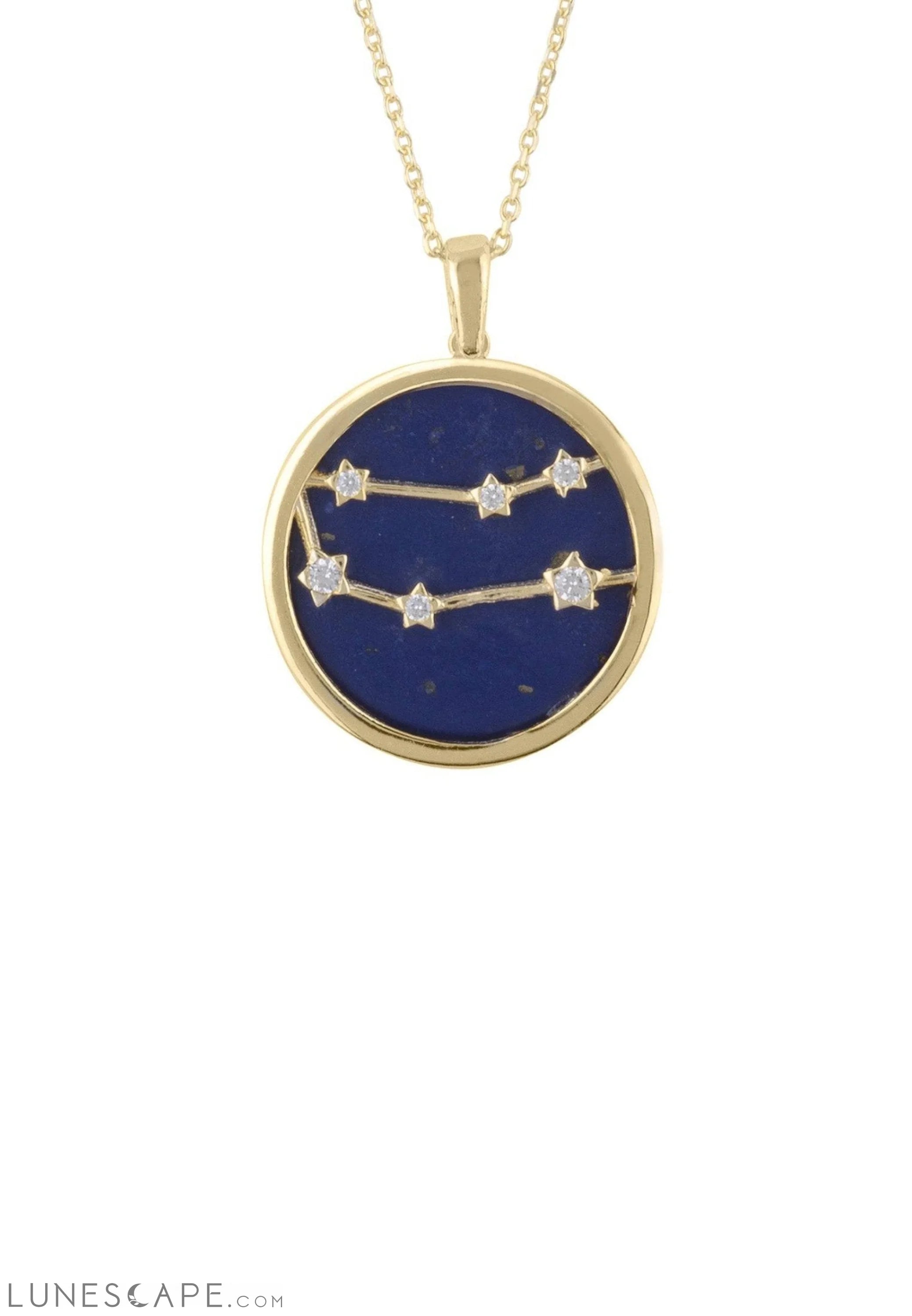 Zodiac Lapis Lazuli Gemstone Star Constellation Pendant Necklace Gold Gemini LUNESCAPE
