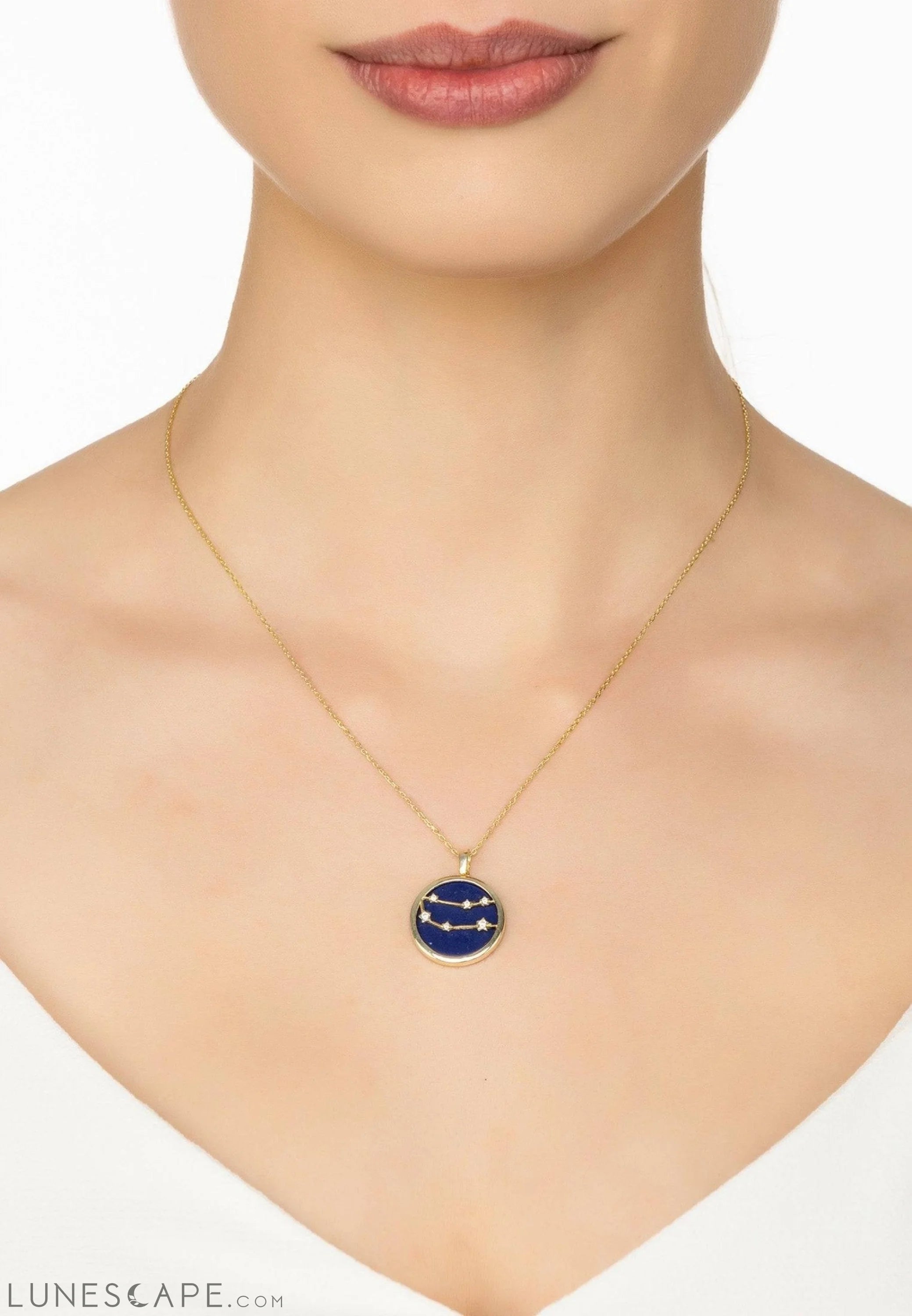 Zodiac Lapis Lazuli Gemstone Star Constellation Pendant Necklace Gold Gemini LUNESCAPE