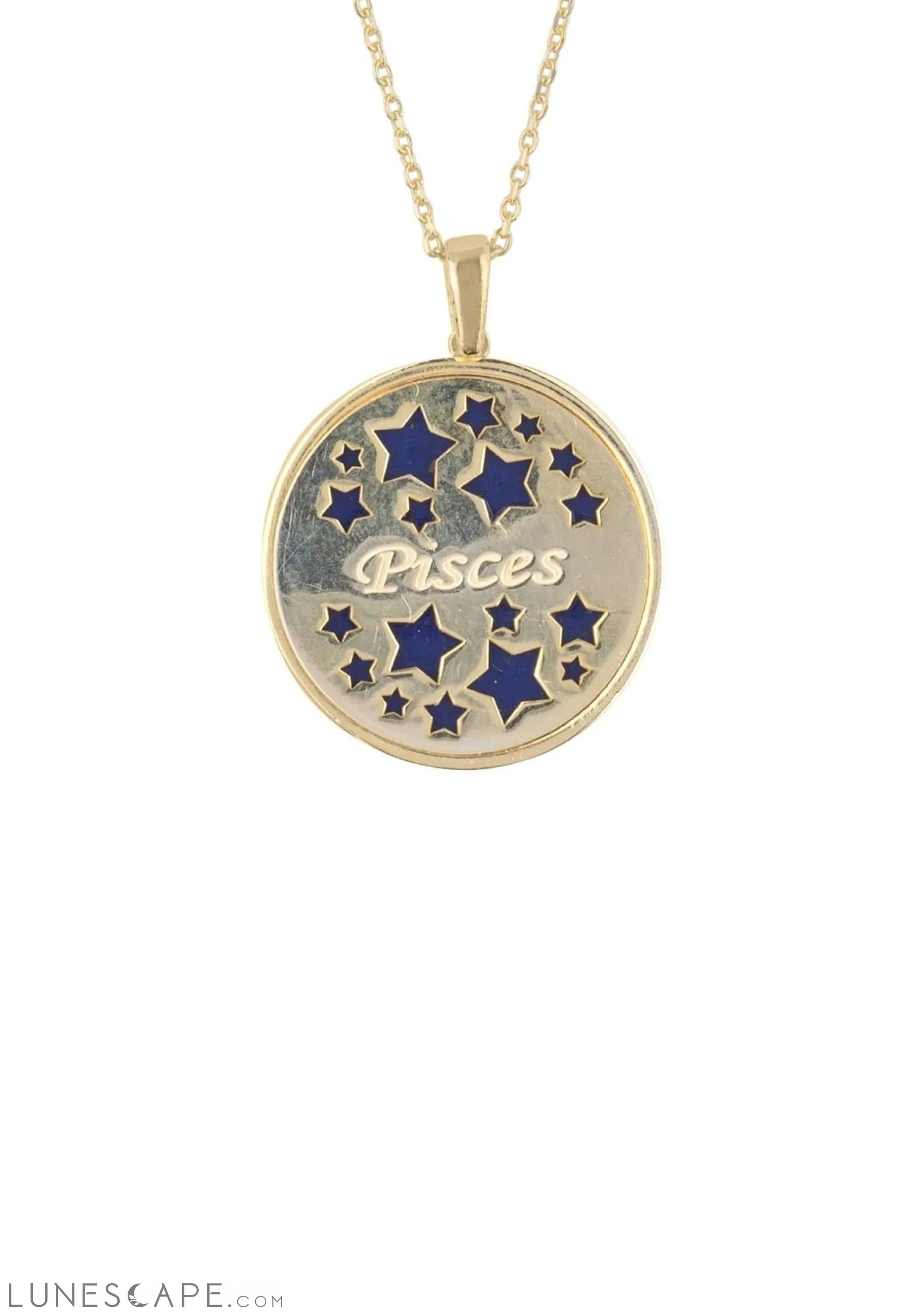 Zodiac Lapis Lazuli Gemstone Star Constellation Pendant Necklace Gold Pisces LUNESCAPE