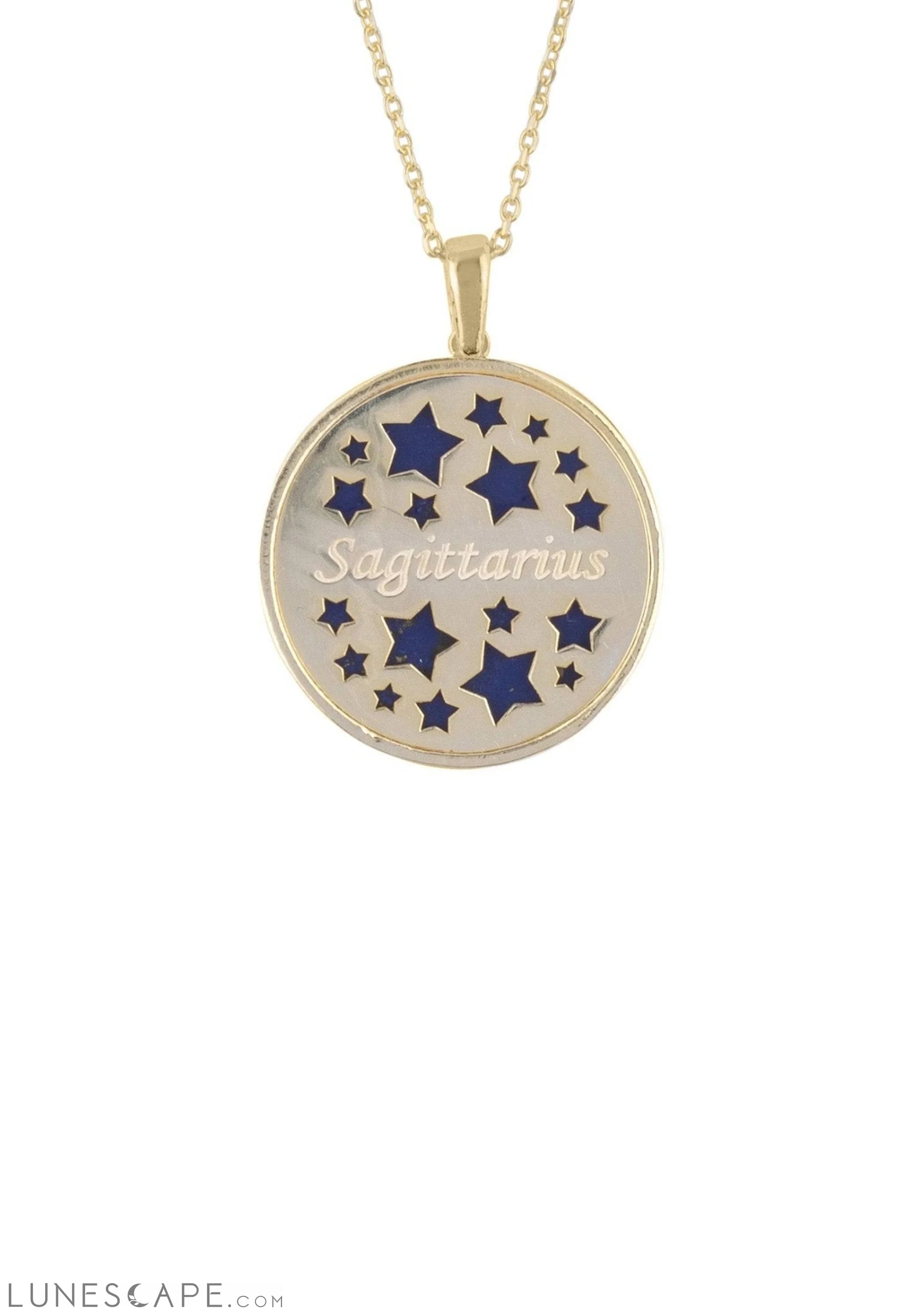 Zodiac Lapis Lazuli Gemstone Star Constellation Pendant Necklace Gold Sagittarius LUNESCAPE