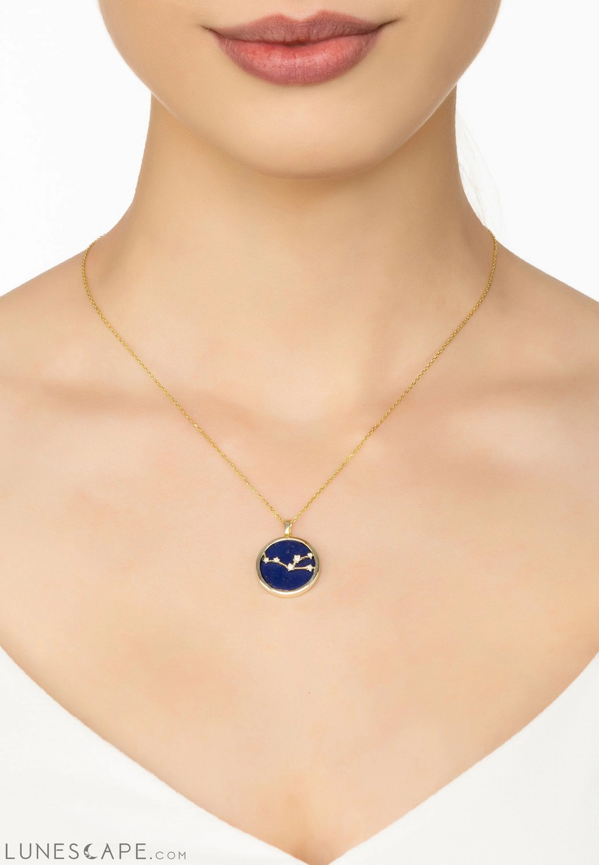 Zodiac Lapis Lazuli Gemstone Star Constellation Pendant Necklace Gold Taurus LUNESCAPE
