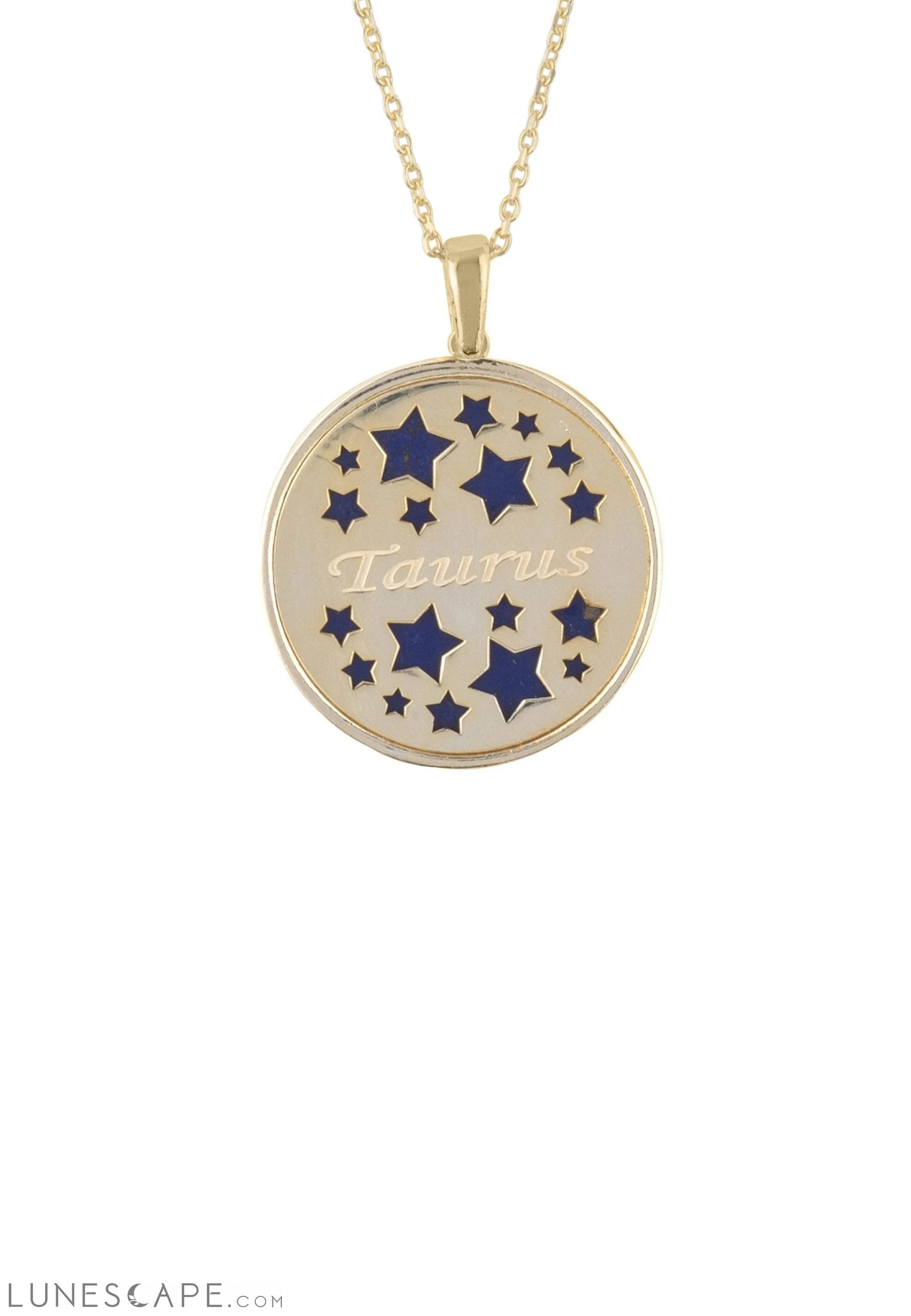 Zodiac Lapis Lazuli Gemstone Star Constellation Pendant Necklace Gold Taurus LUNESCAPE