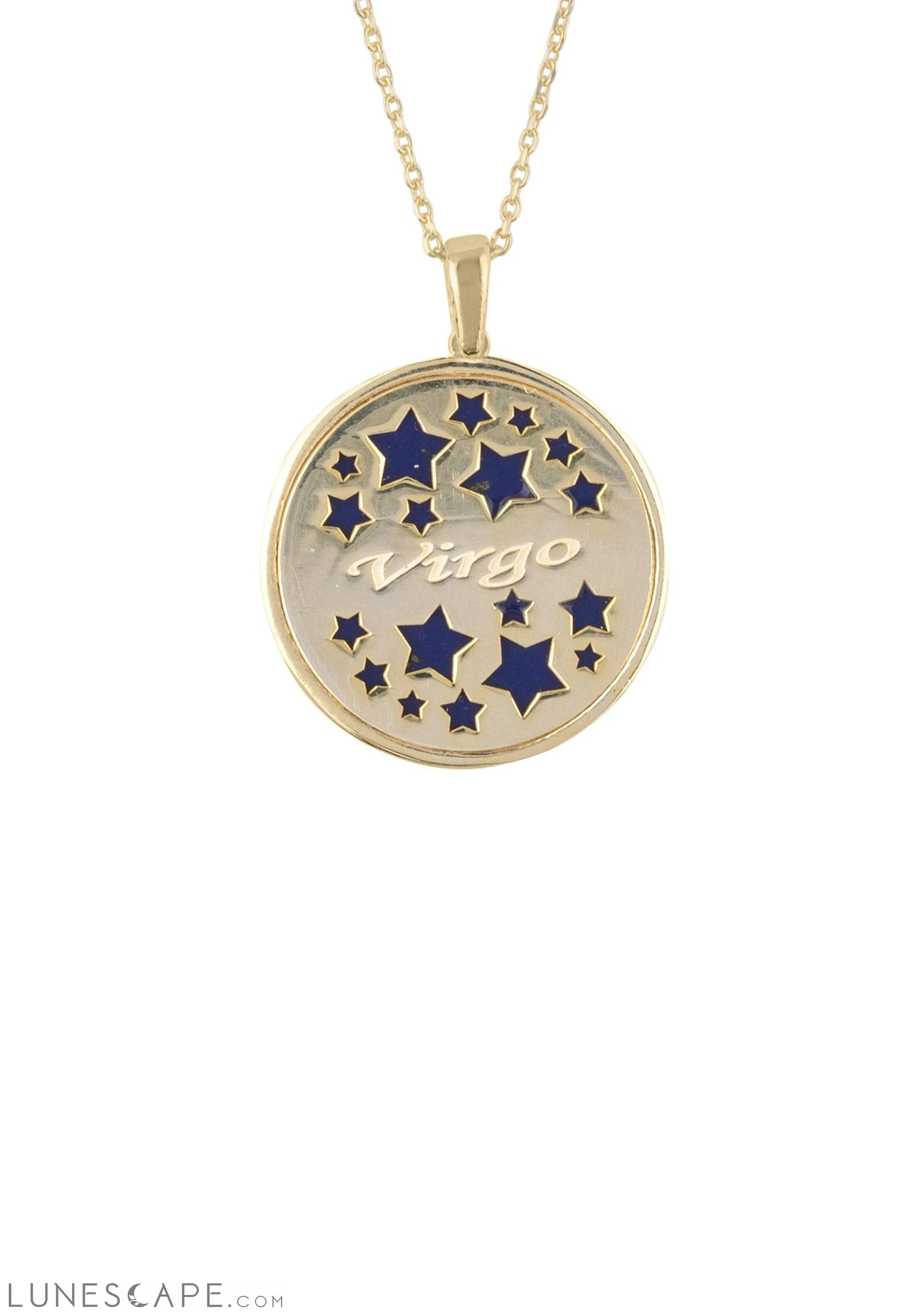 Zodiac Lapis Lazuli Gemstone Star Constellation Pendant Necklace Gold Virgo LUNESCAPE
