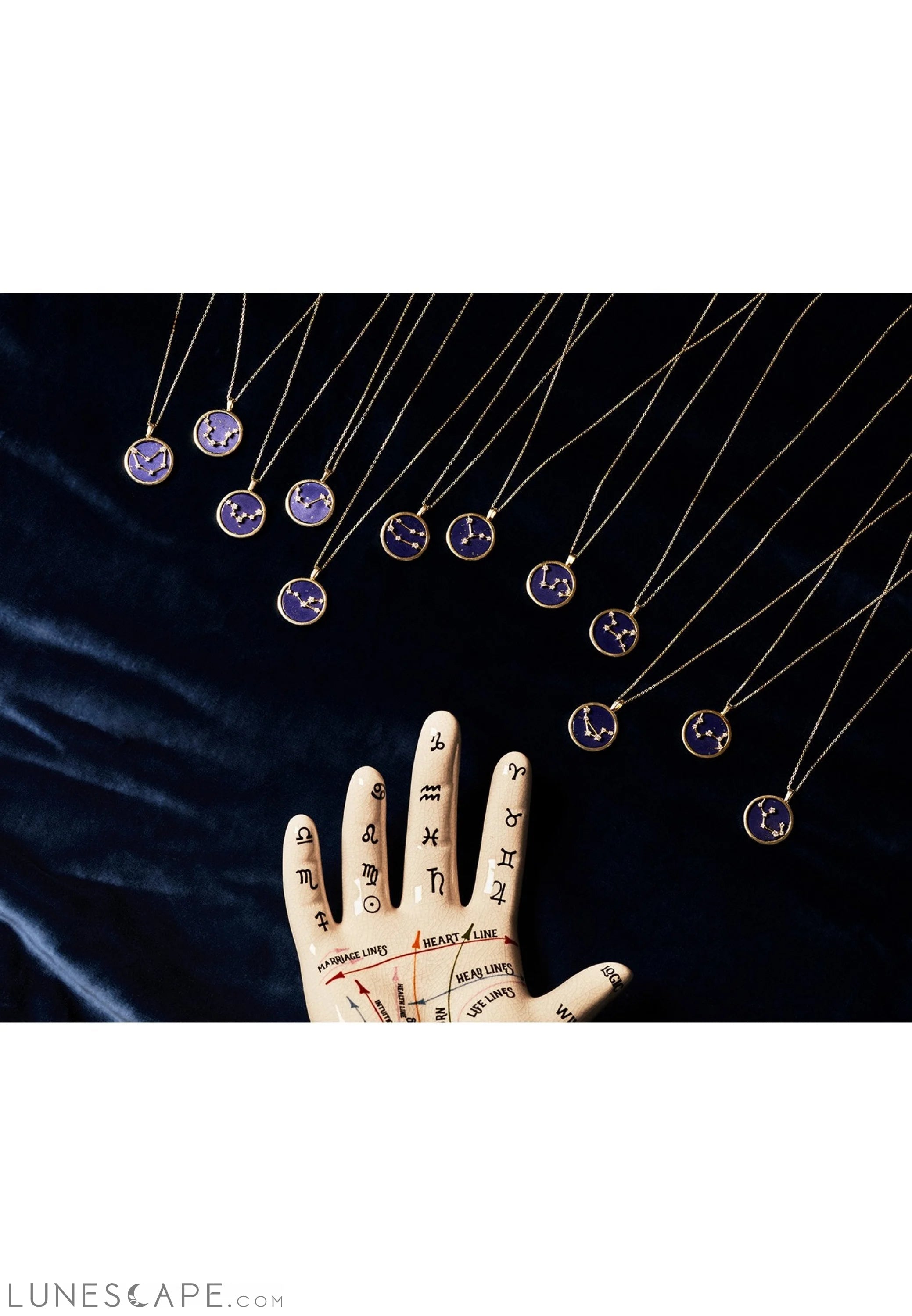 Zodiac Lapis Lazuli Gemstone Star Constellation Pendant Necklace Gold Virgo LUNESCAPE