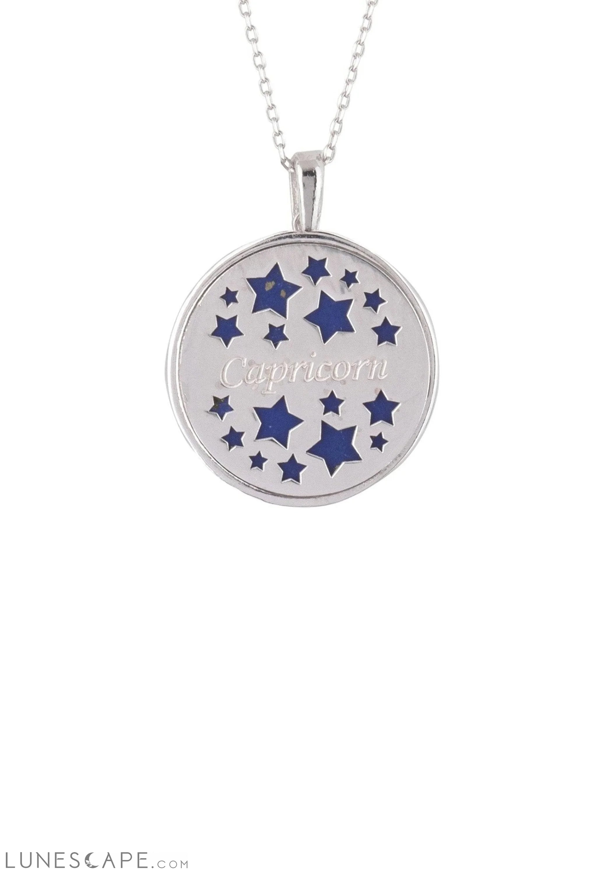 Zodiac Lapis Lazuli Gemstone Star Constellation Pendant Necklace Silver Capricorn LUNESCAPE