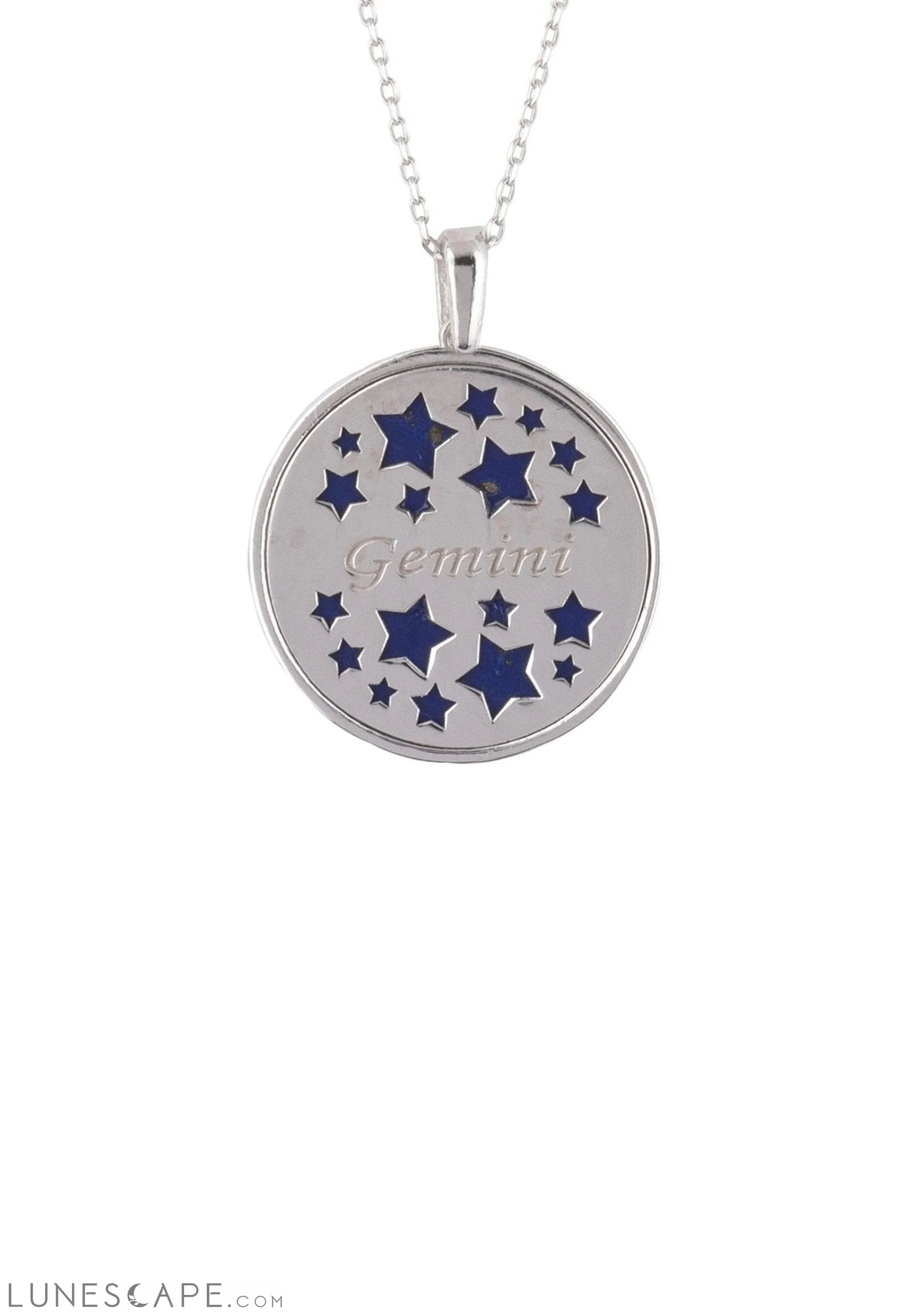 Zodiac Lapis Lazuli Gemstone Star Constellation Pendant Necklace Silver Gemini LUNESCAPE