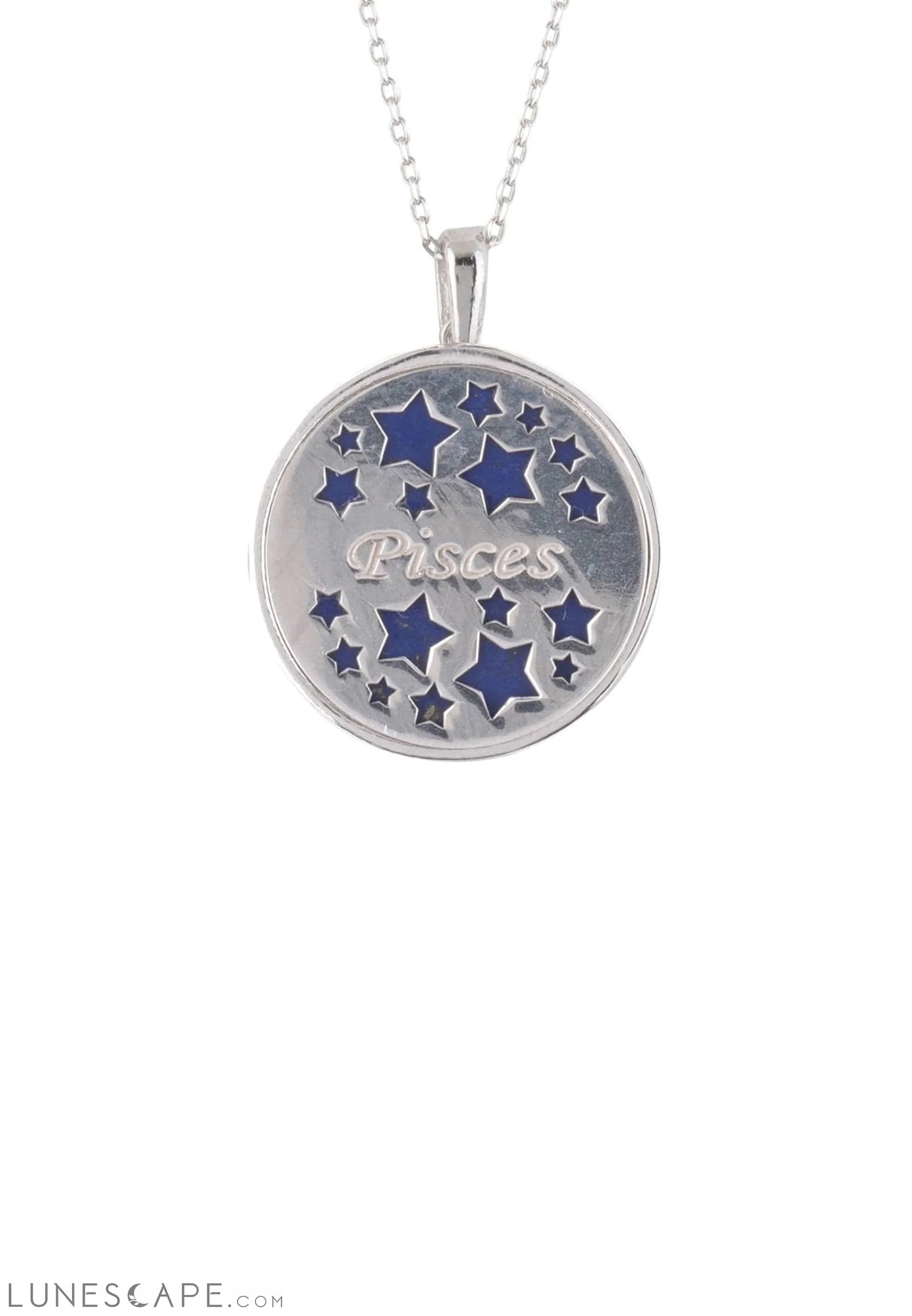 Zodiac Lapis Lazuli Gemstone Star Constellation Pendant Necklace Silver Pisces LUNESCAPE