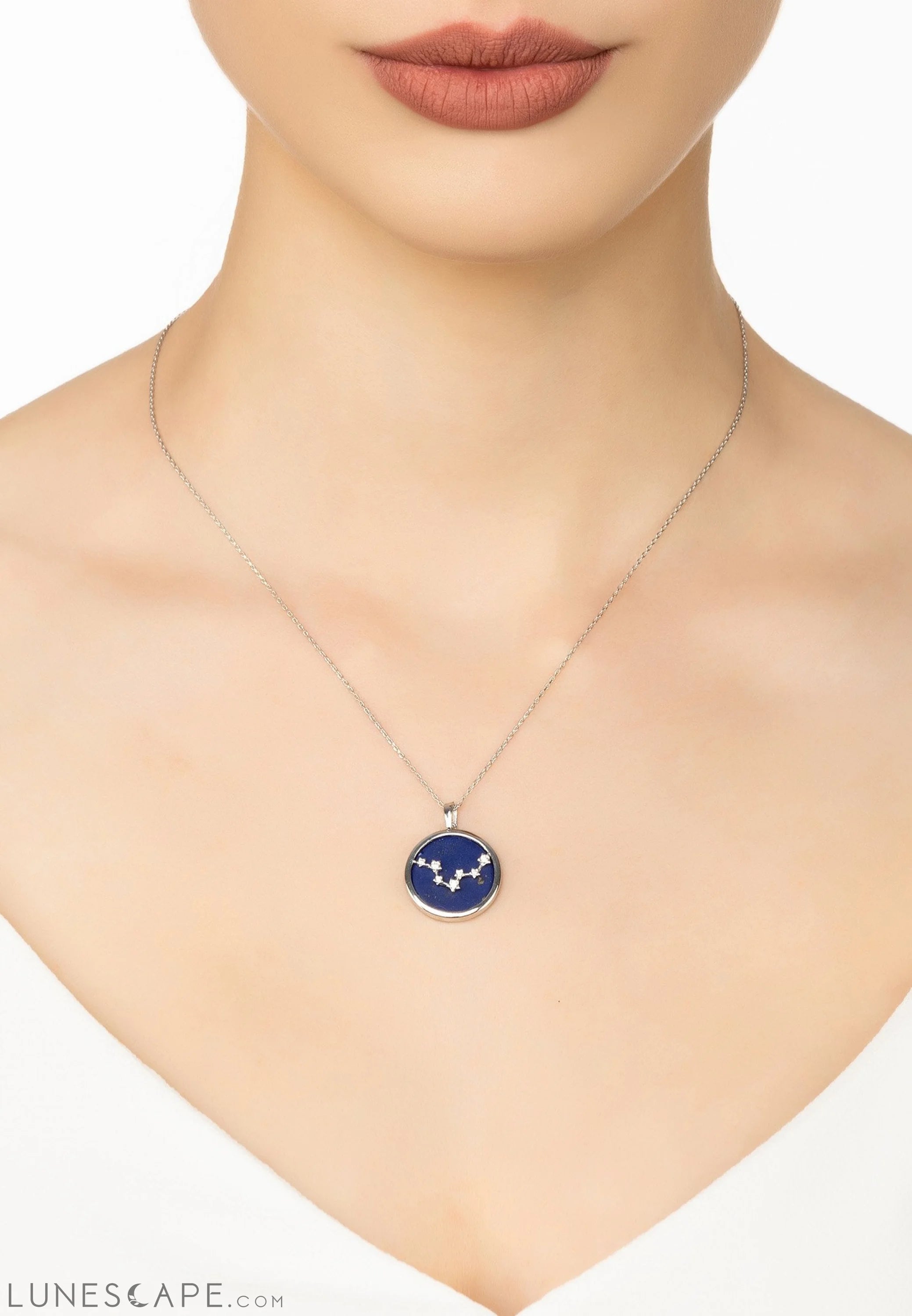 Zodiac Lapis Lazuli Gemstone Star Constellation Pendant Necklace Silver Pisces LUNESCAPE