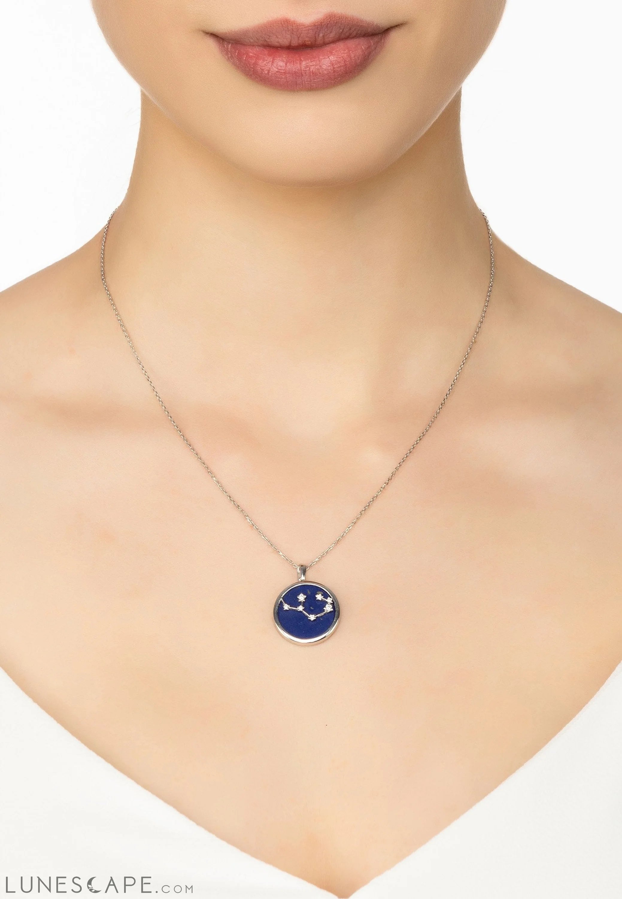 Zodiac Lapis Lazuli Gemstone Star Constellation Pendant Necklace Silver Sagittarius LUNESCAPE
