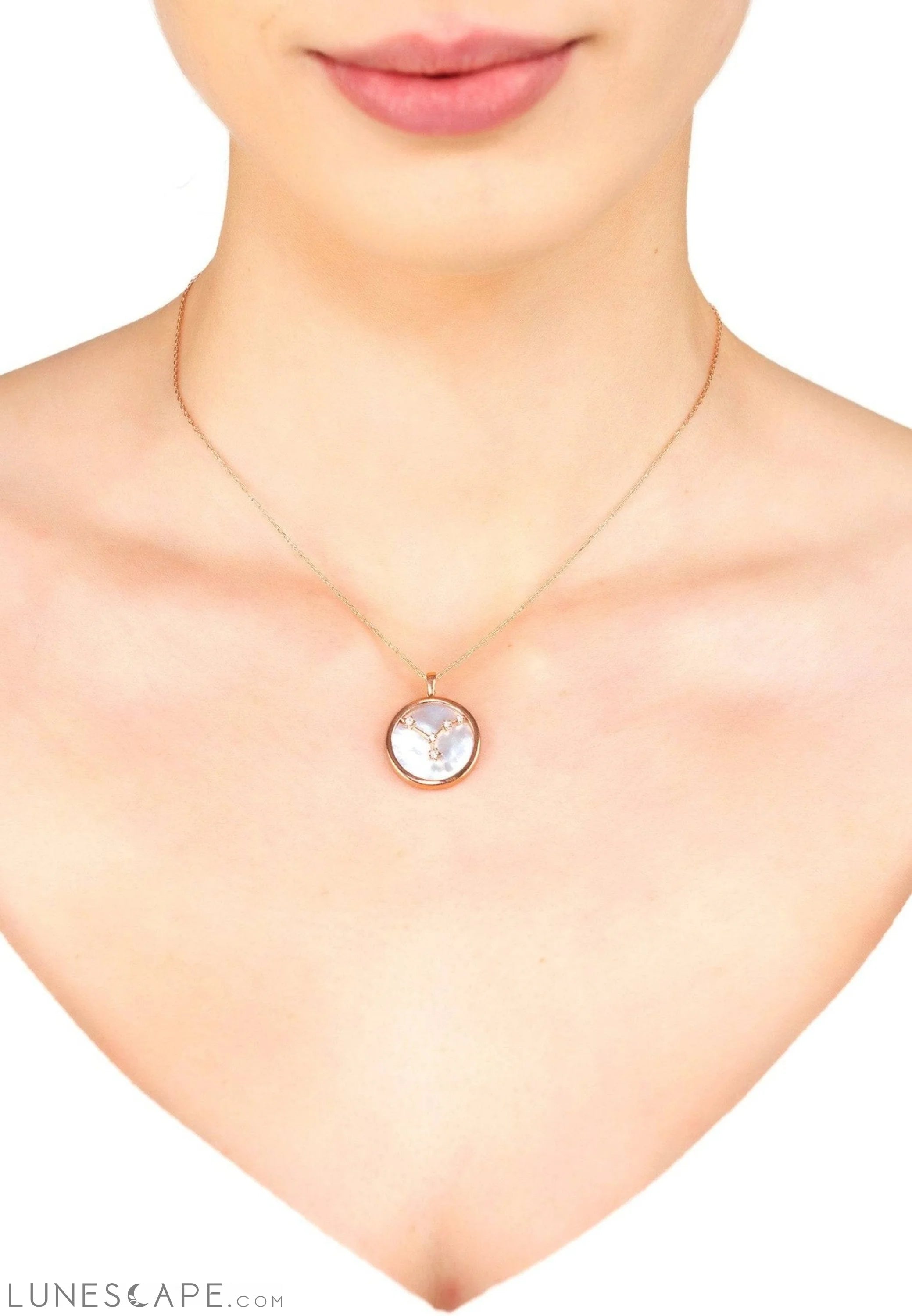 Zodiac Mother of Pearl Gemstone Star Constellation Pendant Necklace Cancer LUNESCAPE