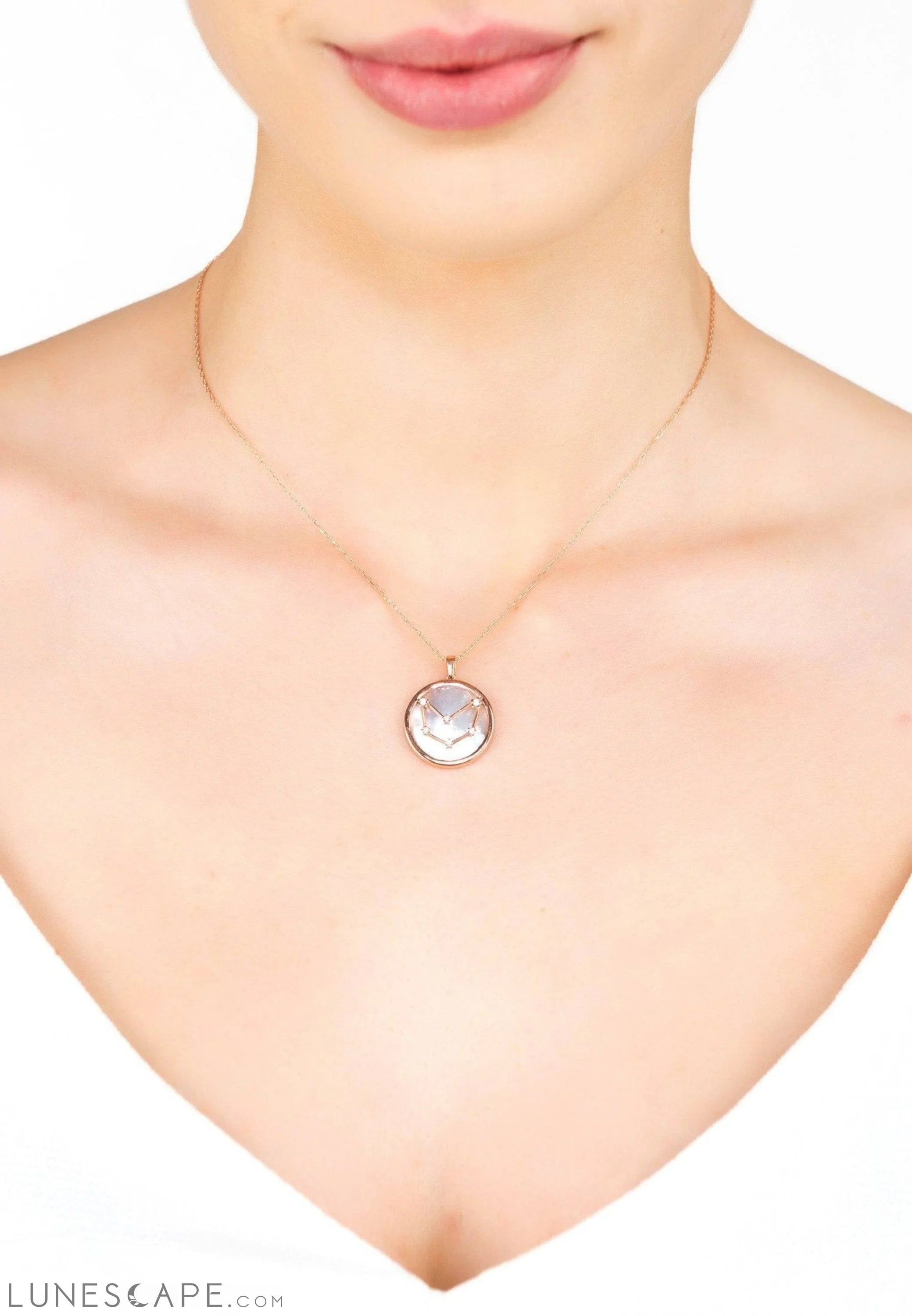 Zodiac Mother of Pearl Gemstone Star Constellation Pendant Necklace Capricorn LUNESCAPE