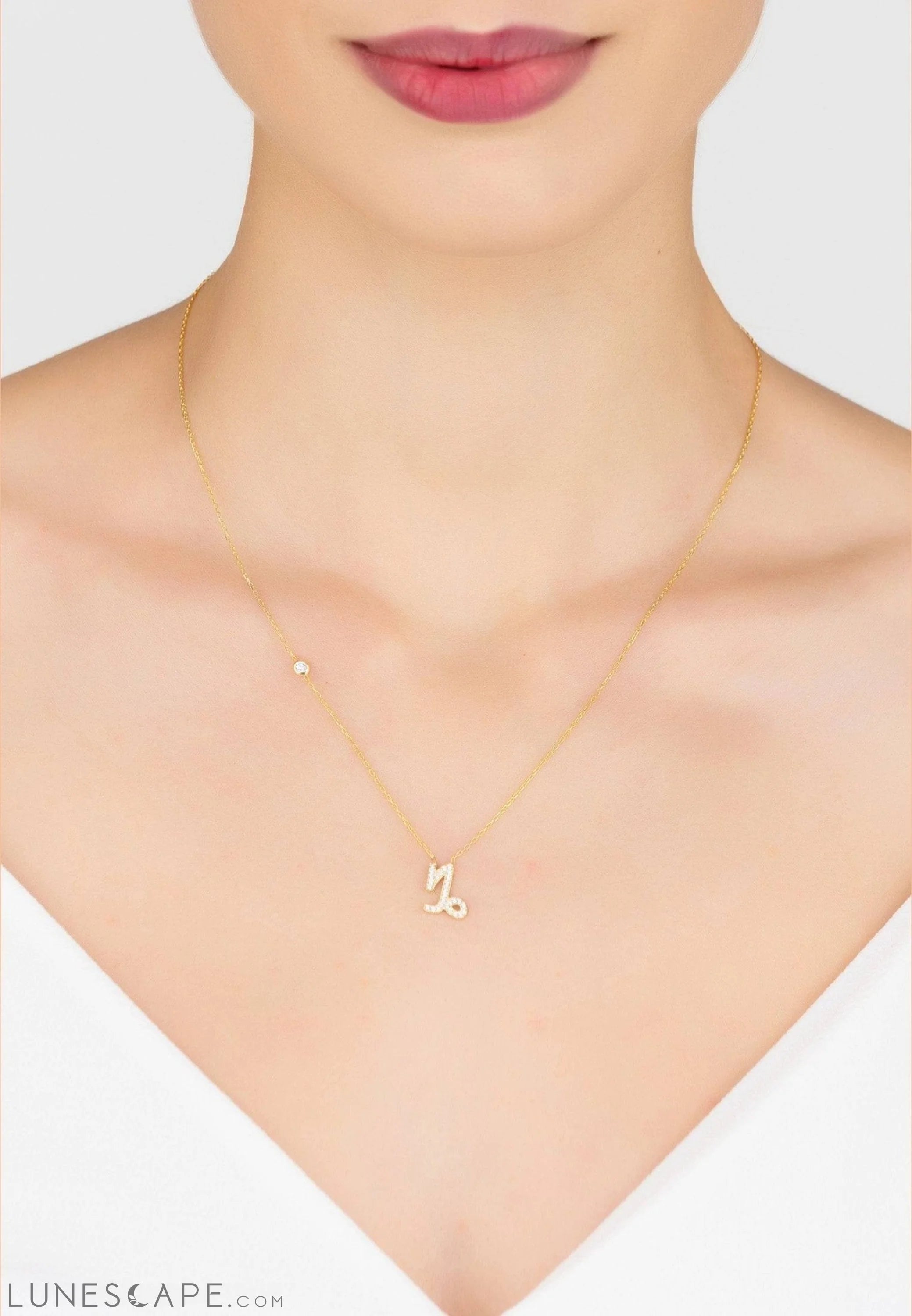 Zodiac Star Sign Pendant Necklace Gold Capricorn LUNESCAPE