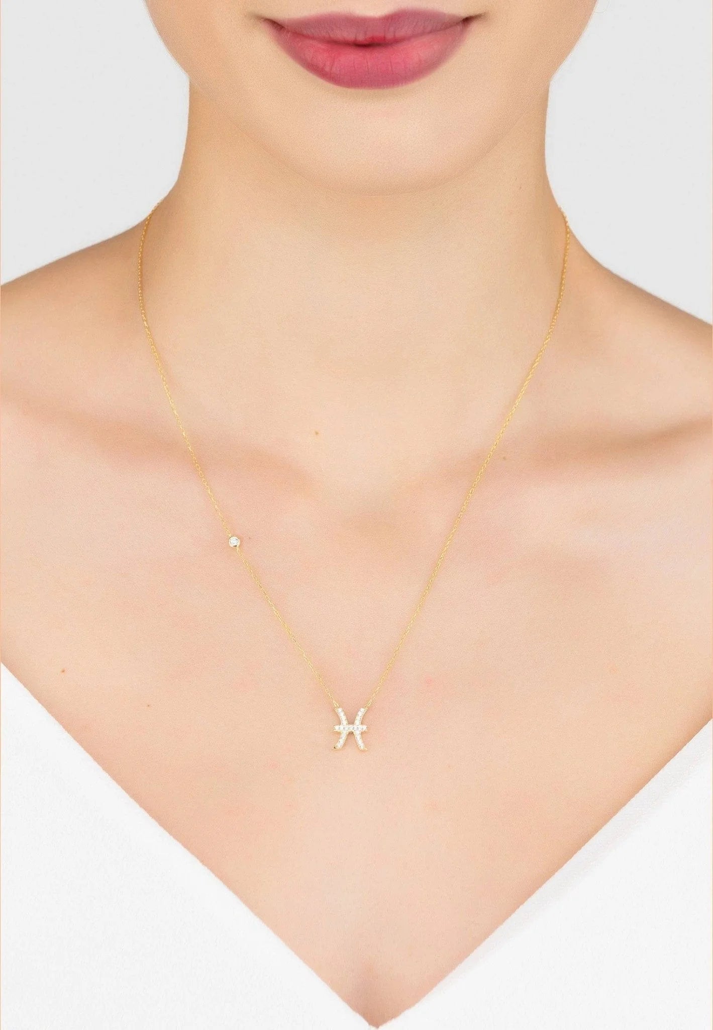 Zodiac Star Sign Pendant Necklace Gold Pisces LUNESCAPE