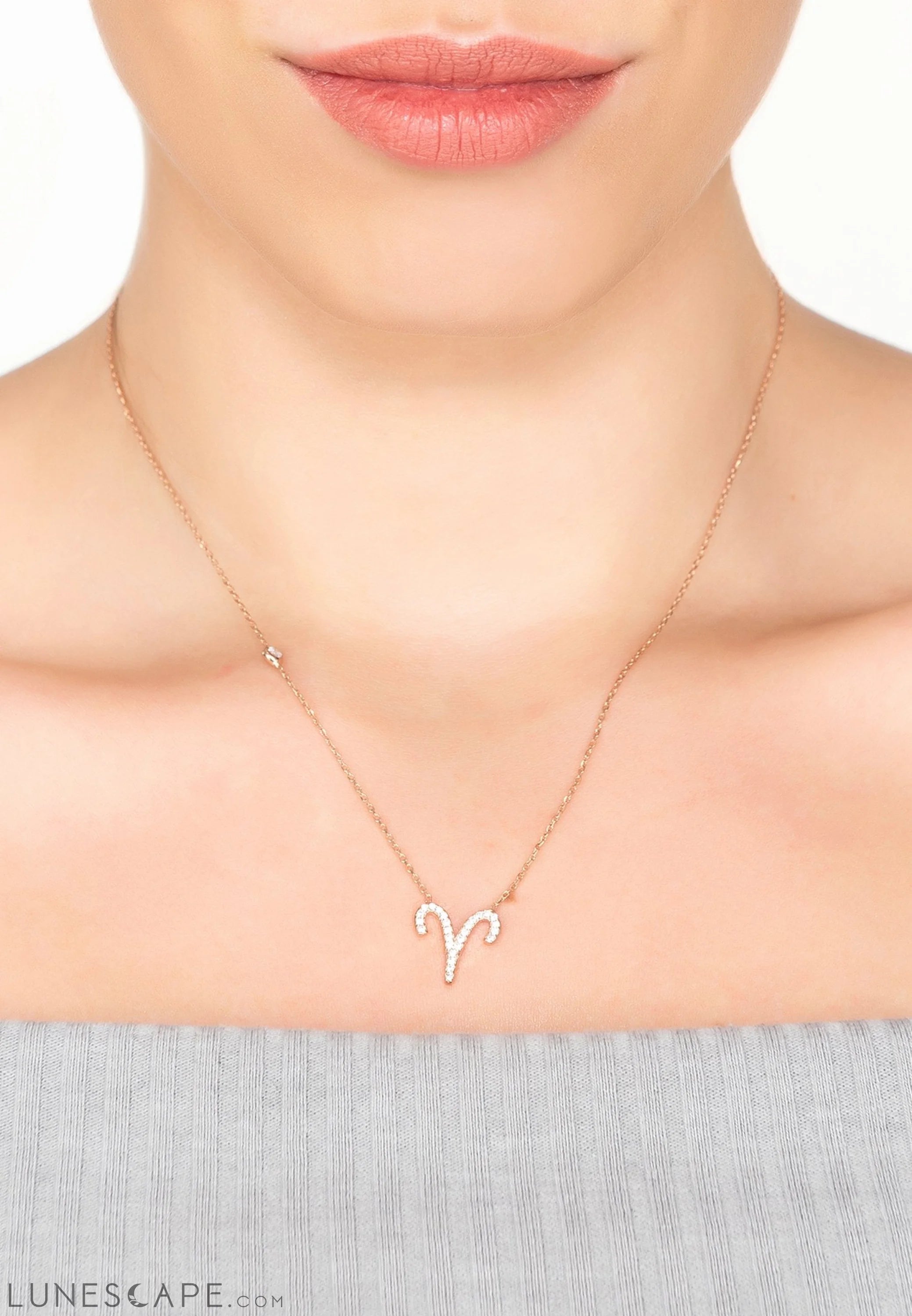 Zodiac Star Sign Pendant Necklace Rose Gold Aries LUNESCAPE