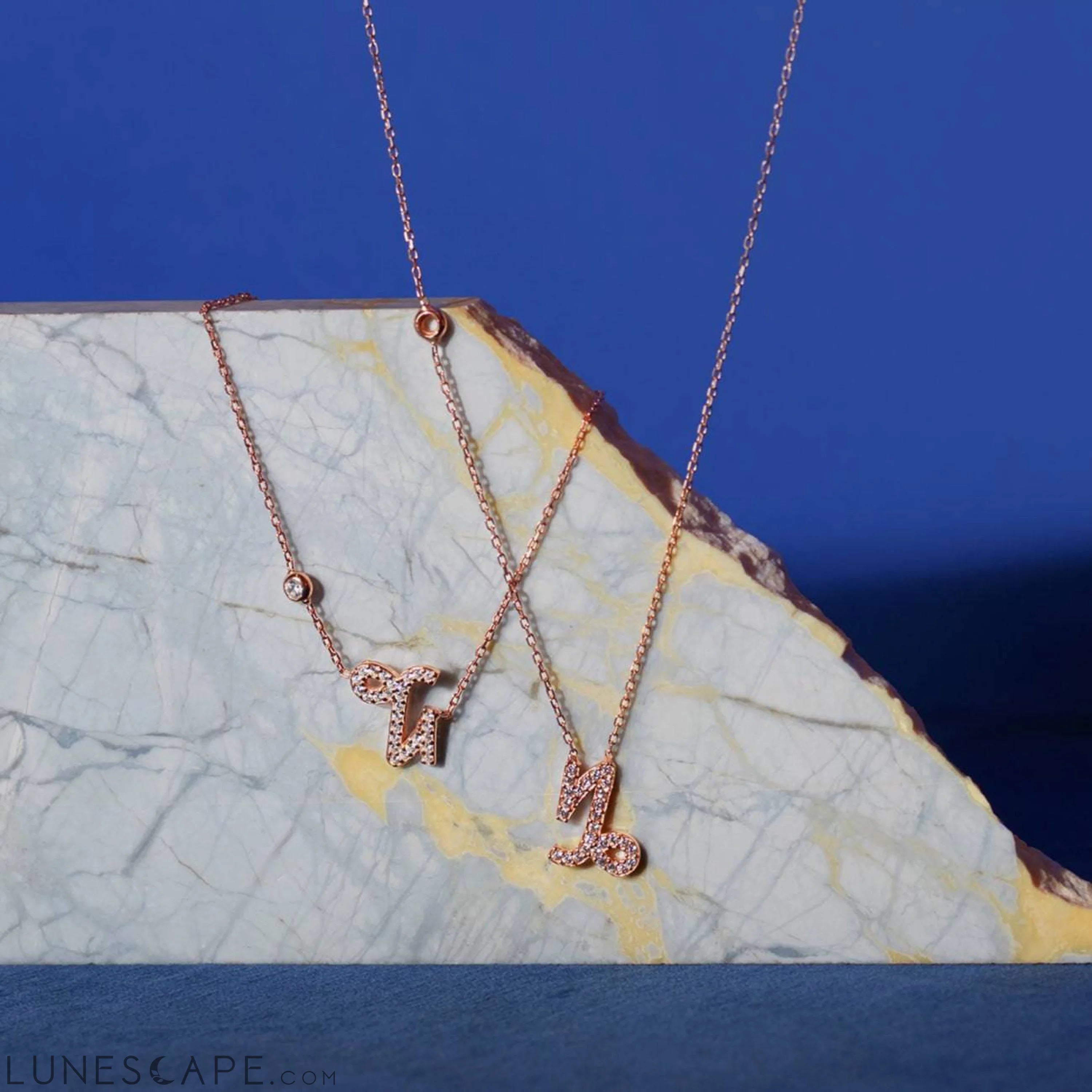 Zodiac Star Sign Pendant Necklace Rose Gold Capricorn LUNESCAPE